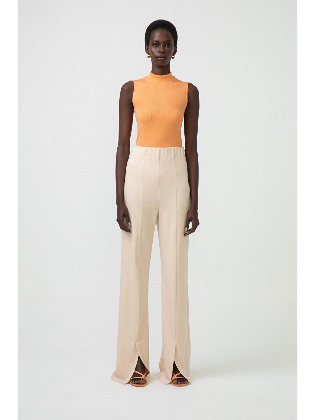 Bej Yırtmaçlı Çelik Pantolon-4