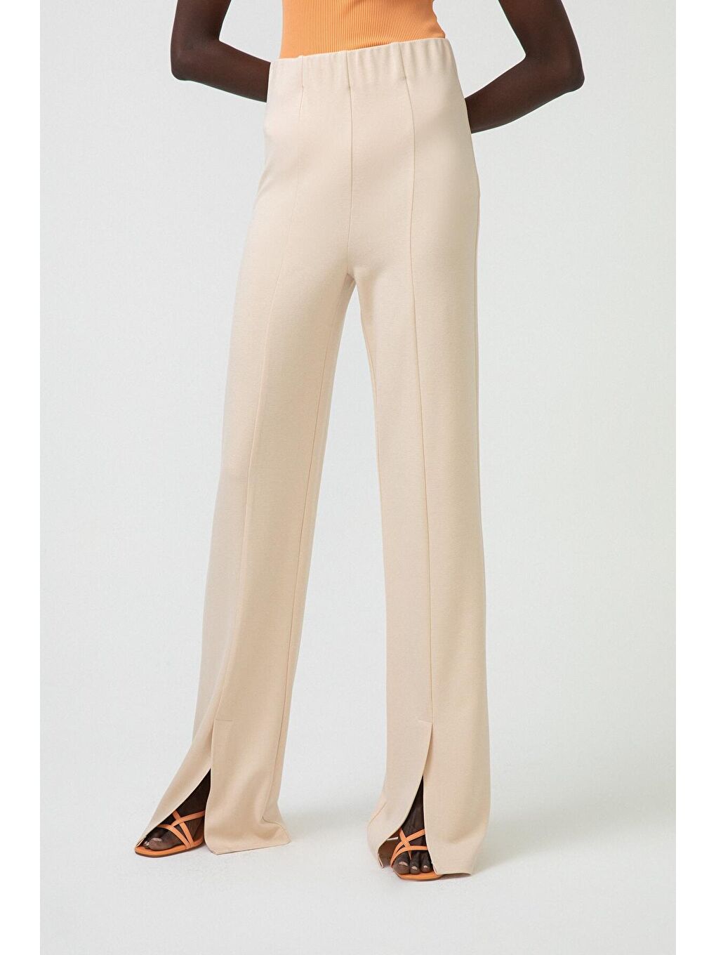 Bej Yırtmaçlı Çelik Pantolon-5