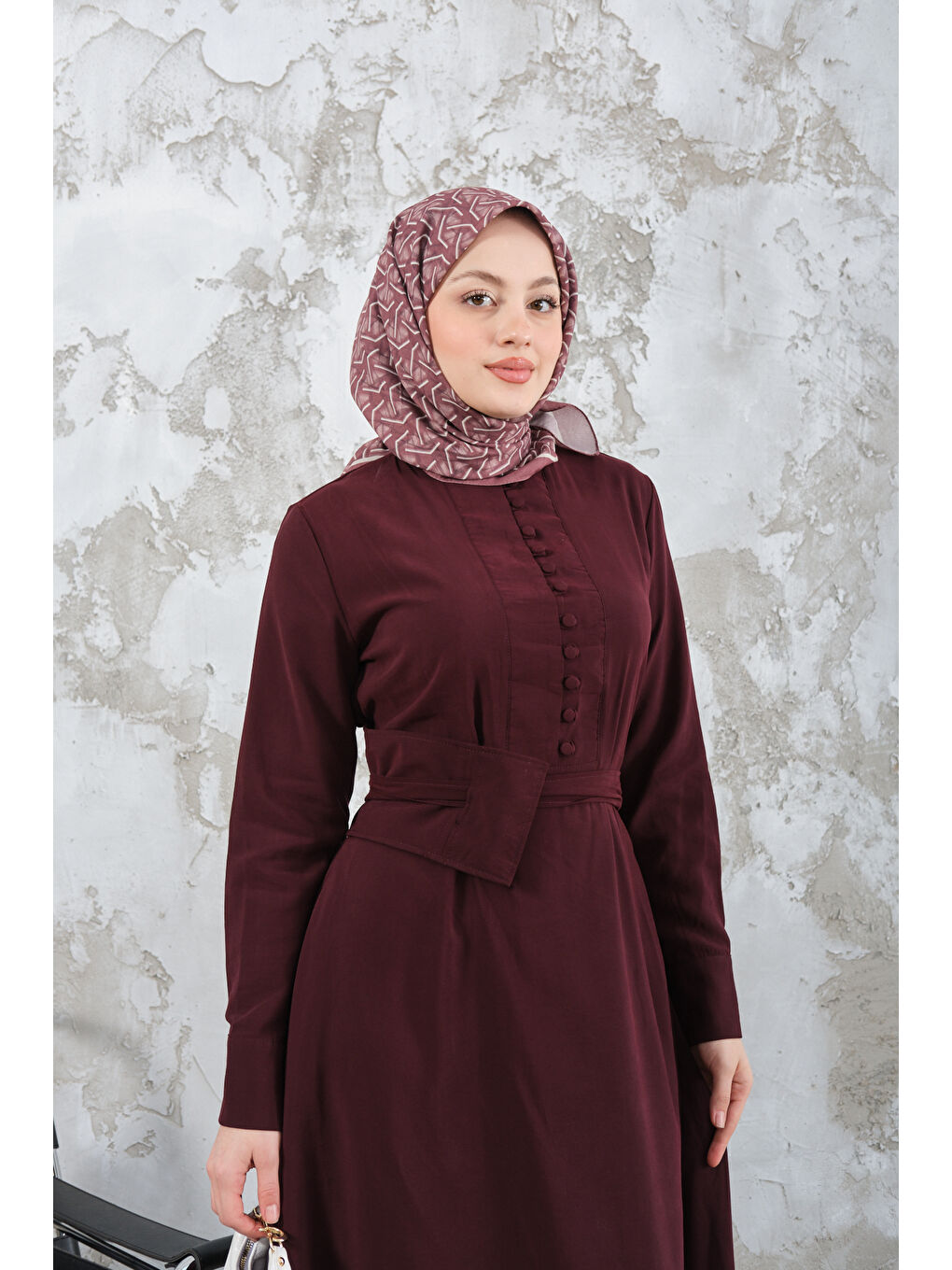 Kadın Bel Bağlamalı  Elbise Bordo-2