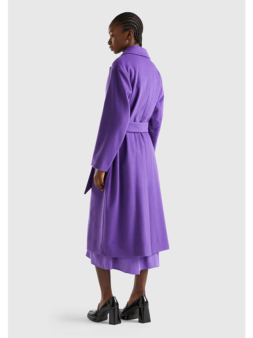 Kadın Mor Yün Karışımlı Belden Bağlamalı Parka-2