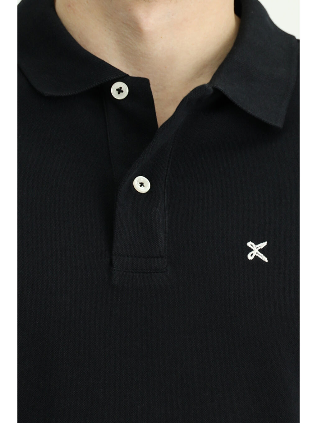 Siyah Polo Yaka Slim Fit Dar Kesim Nakışlı Pamuk %100 Pamuk Tişört-4