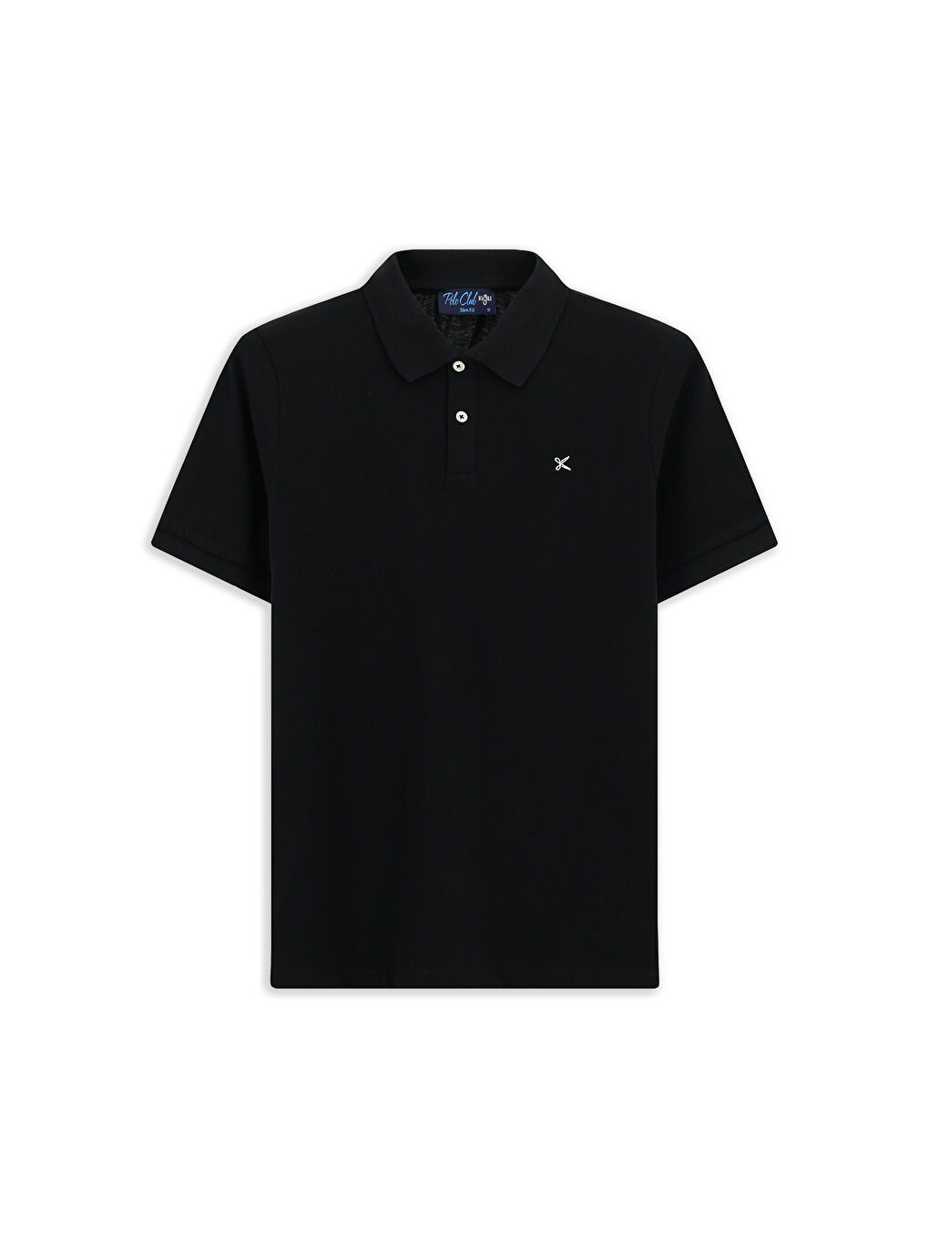 Siyah Polo Yaka Slim Fit Dar Kesim Nakışlı Pamuk %100 Pamuk Tişört-5