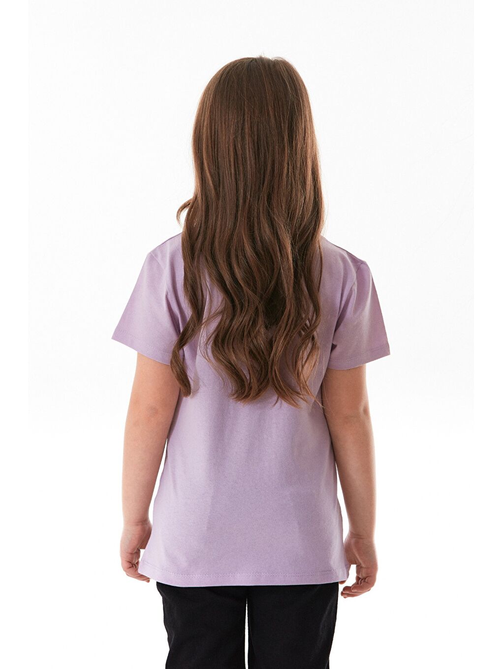 Lila %100 Pamuk Simli Love Yazı Baskılı Kız Çocuk Tişört-3