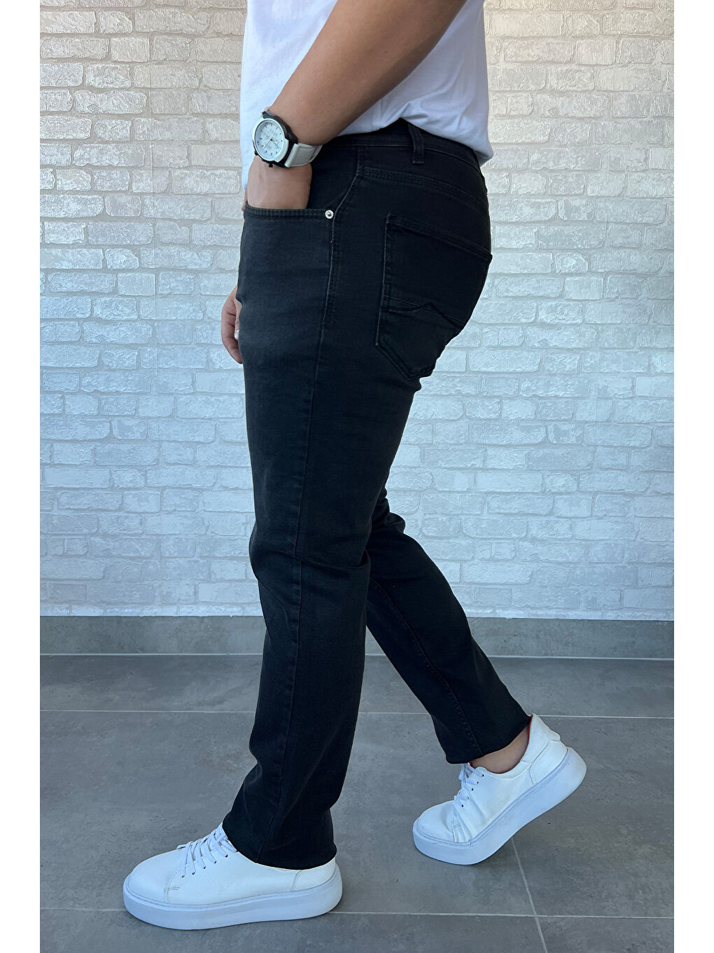 Antrasit Erkek Büyük Beden Elastanlı  Jean Pantolon-1