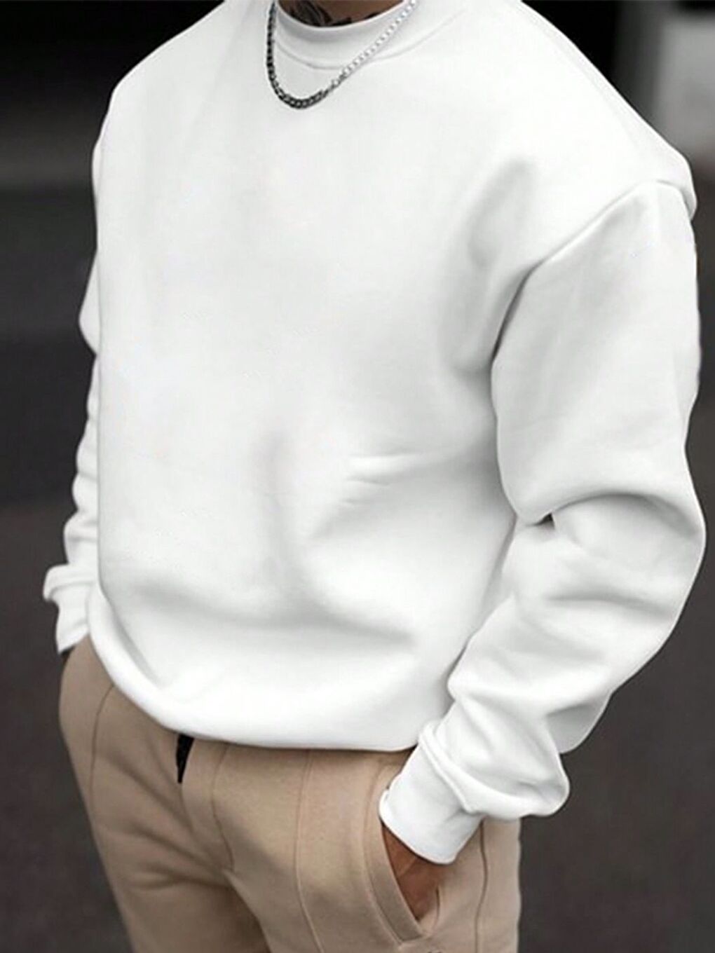 Beyaz Baskısız Oversize Bisiklet Yaka Uzun Kollu Sweatshirt