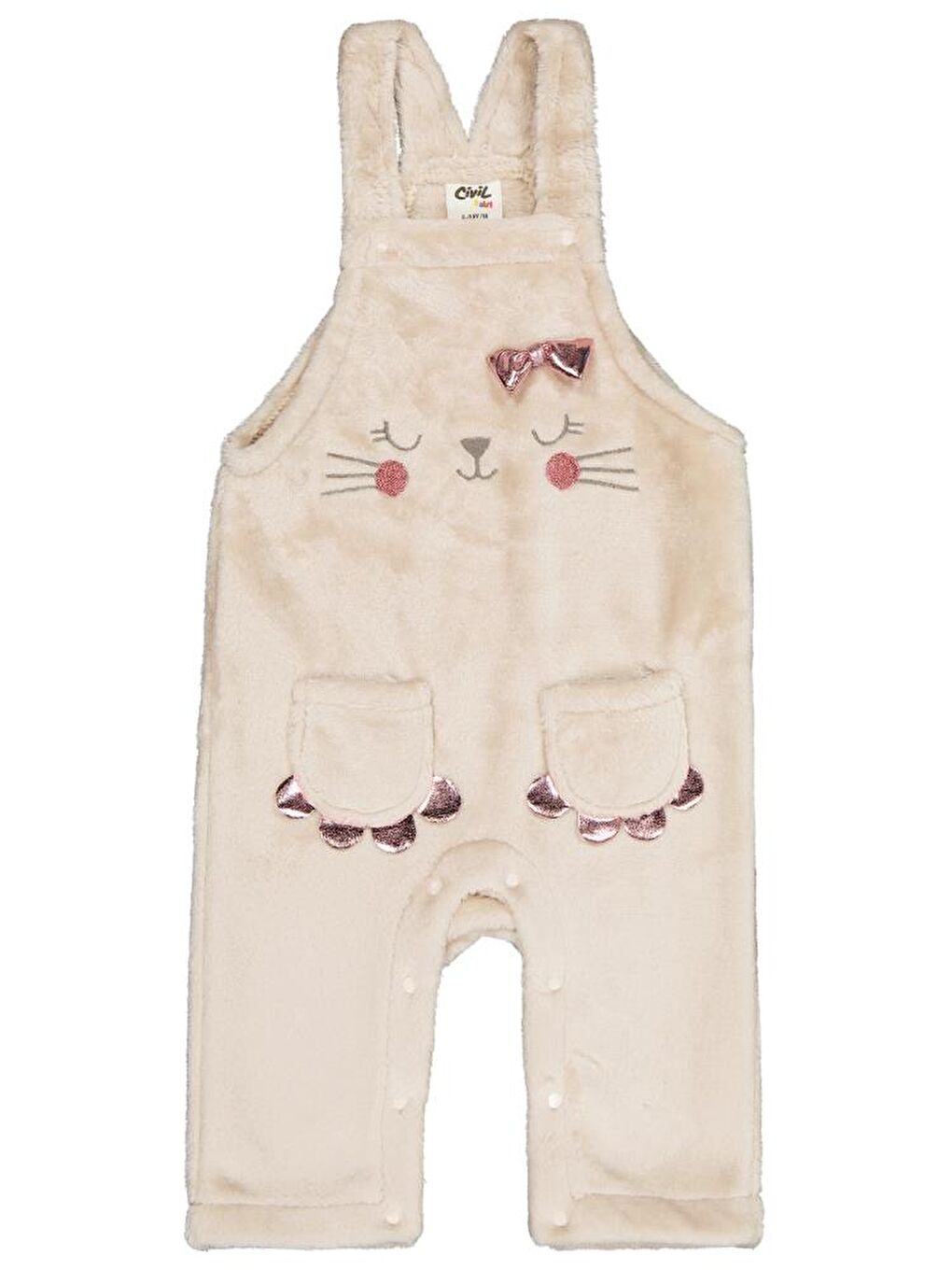 Baby Kedi Nakışlı 6-18 Ay Salopet - Bej 9-12 Ay