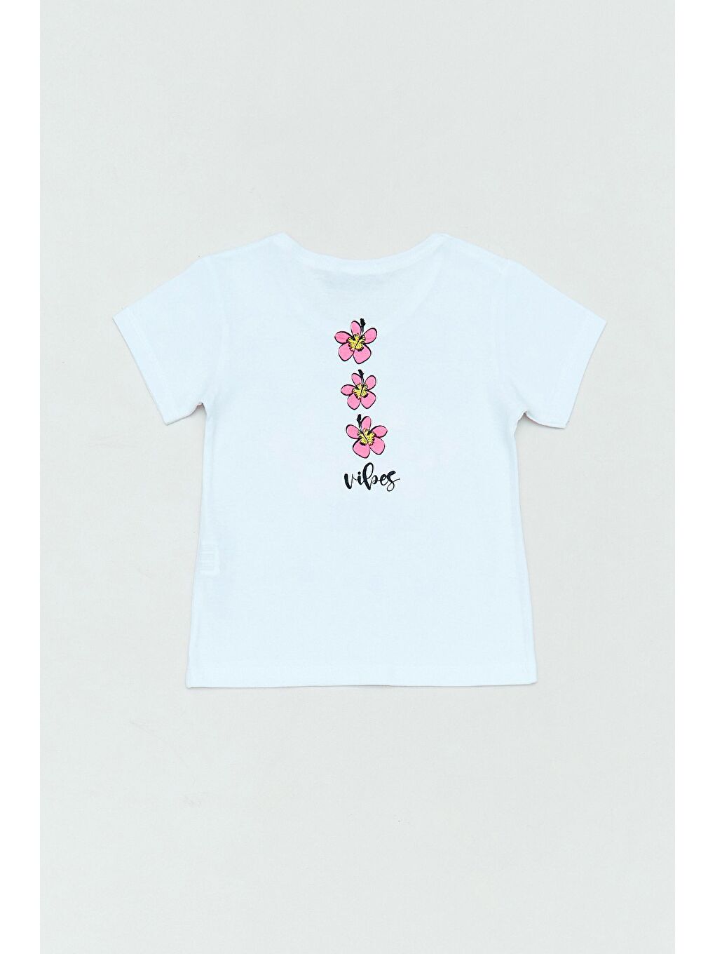 Beyaz %100 Pamuk Florida Yazı Baskılı Kız Çocuk Tişört-1