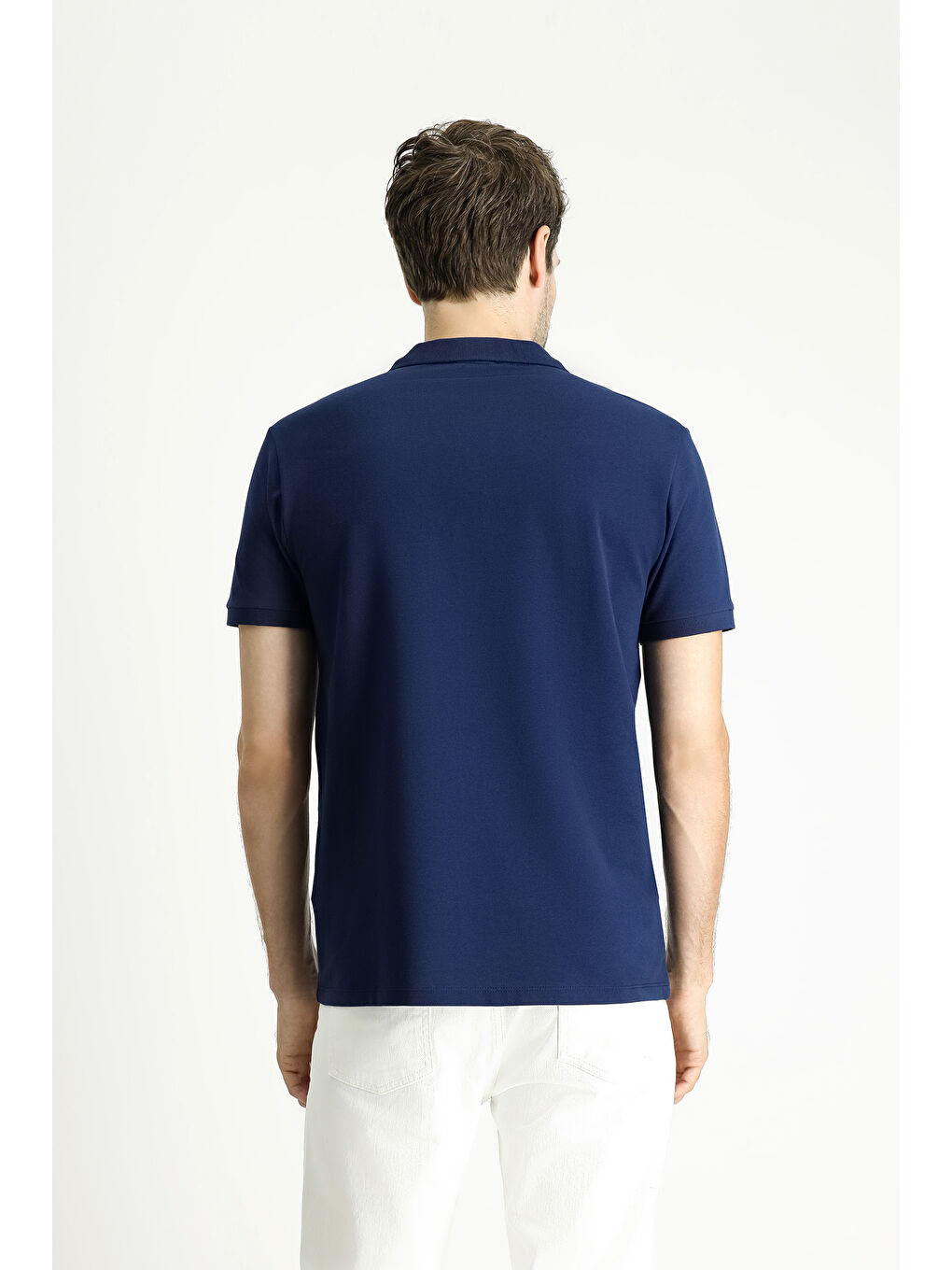 Lacivert Polo Yaka Slim Fit Dar Kesim Nakışlı Pamuk %100 Pamuk Tişört-3