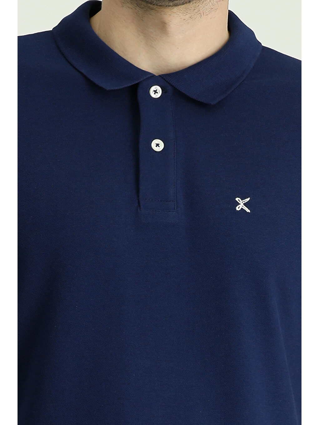 Lacivert Polo Yaka Slim Fit Dar Kesim Nakışlı Pamuk %100 Pamuk Tişört-4