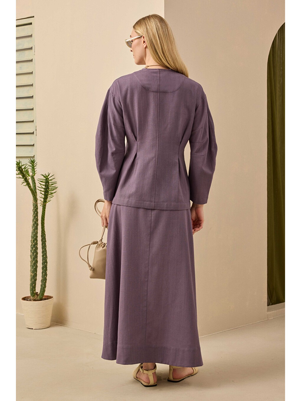 Lila Pamuk Keten Ceket Retro Violet-4