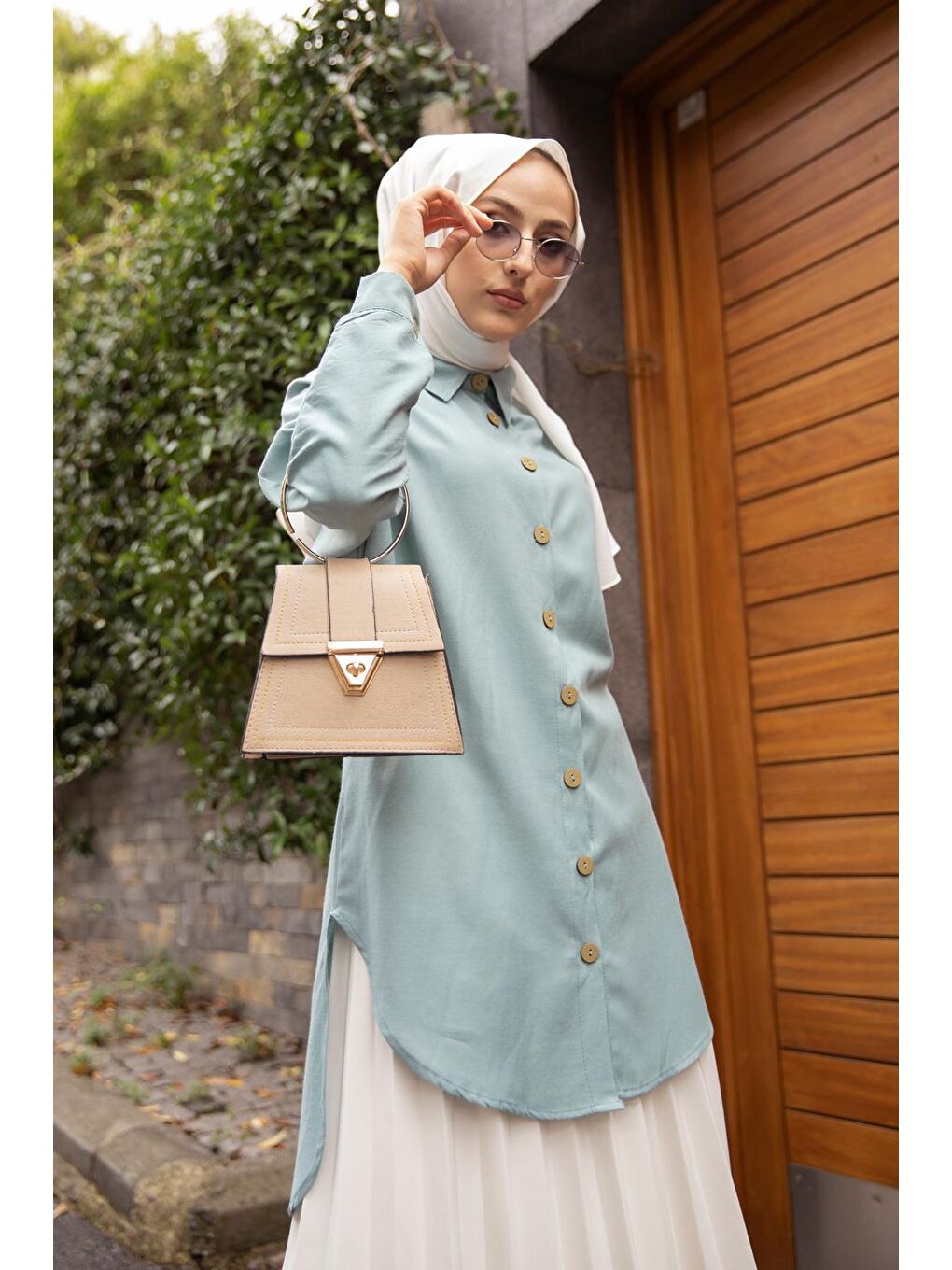 Gömlek Yaka Kadın Yeşil Tunik - 3123-1