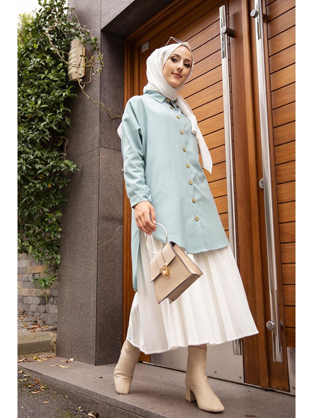 Gömlek Yaka Kadın Yeşil Tunik - 3123-2