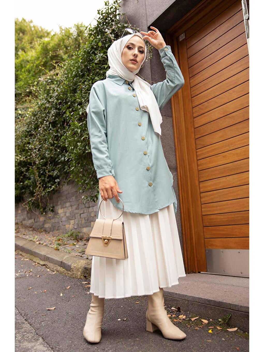 Gömlek Yaka Kadın Yeşil Tunik - 3123-3