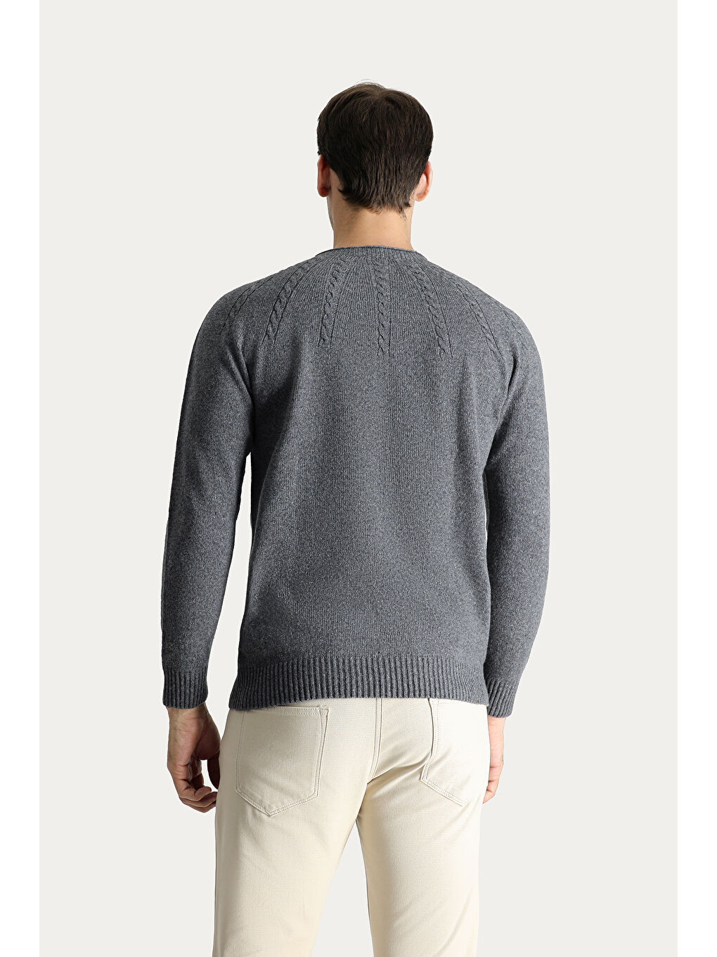 Gri Bato Yaka Slim Fit Dar Kesim Dikişsiz Desenli Triko Büyük Beden Kazak-2