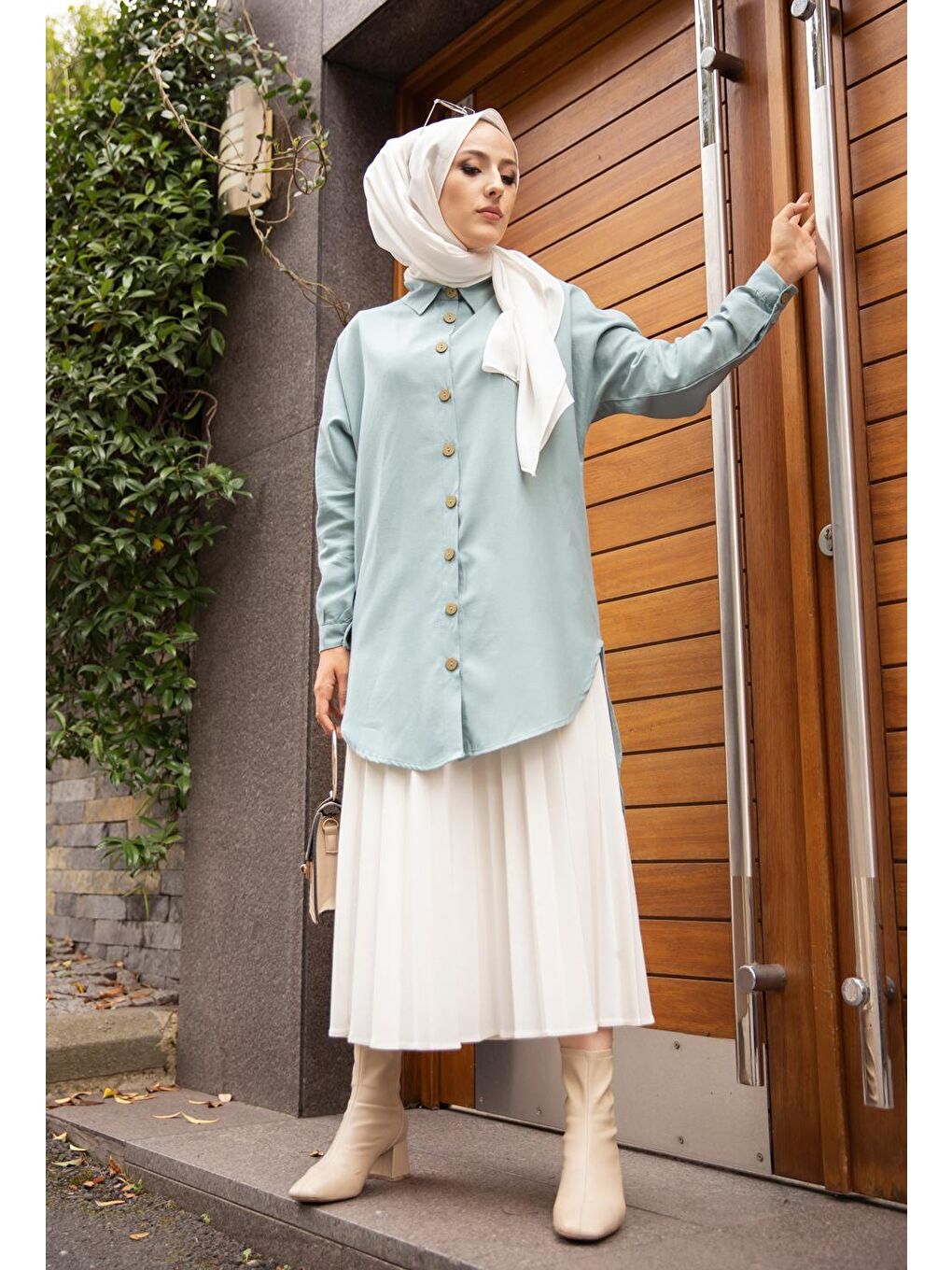 Gömlek Yaka Kadın Yeşil Tunik - 3123-4