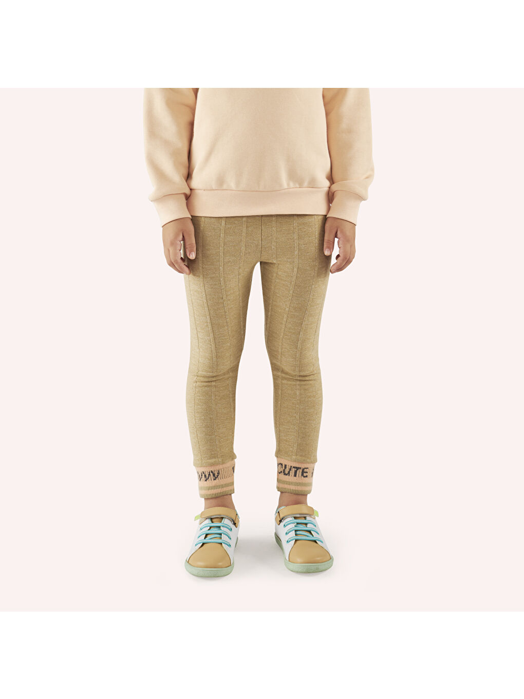 Bej Kız Çocuk Triko Bant Detaylı Tayt-4