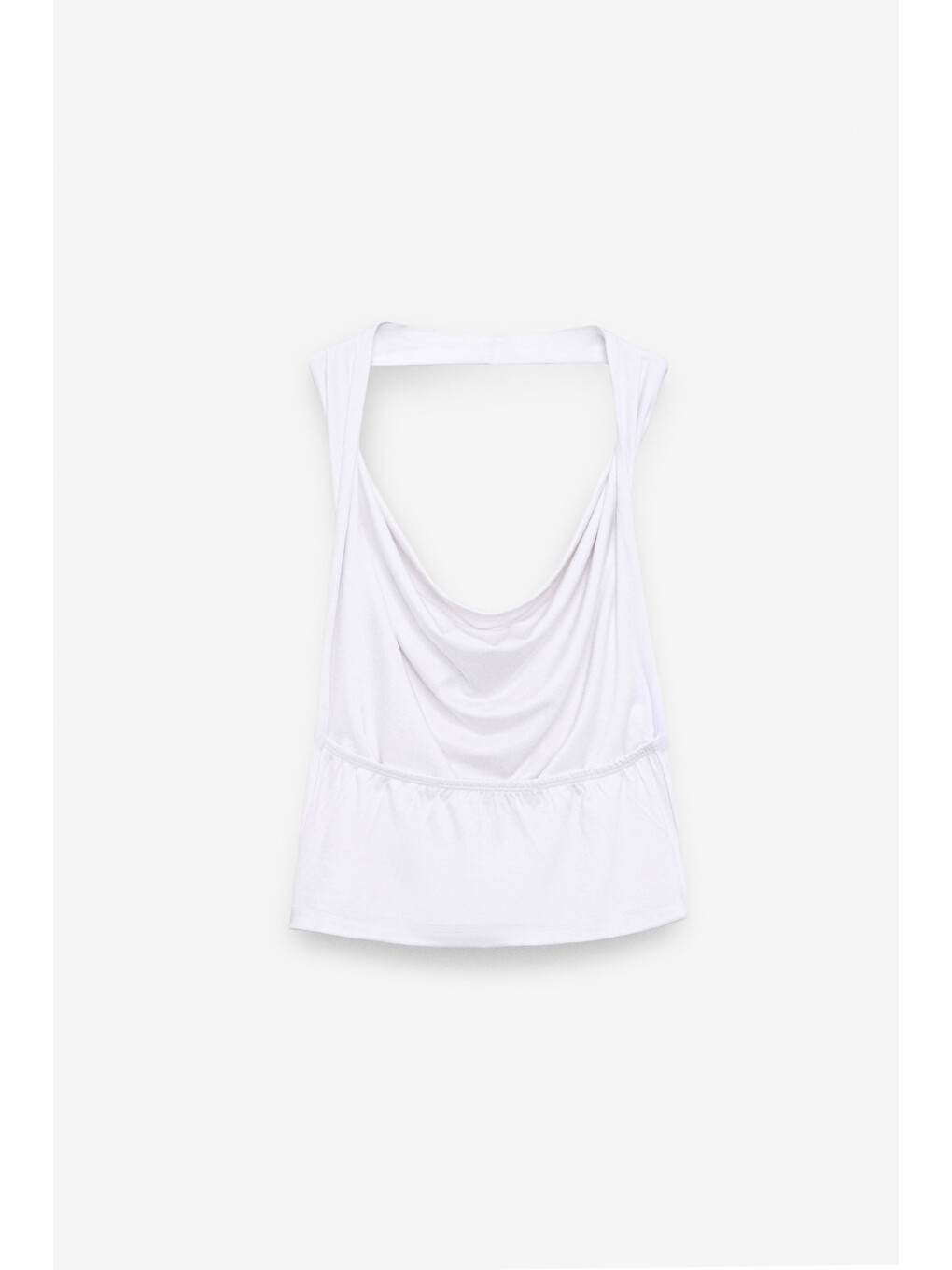 Neslıva Kadın Degaje Halter Yaka Kalın Askılı Sırtı Açık Crop Beyaz Bluz-2