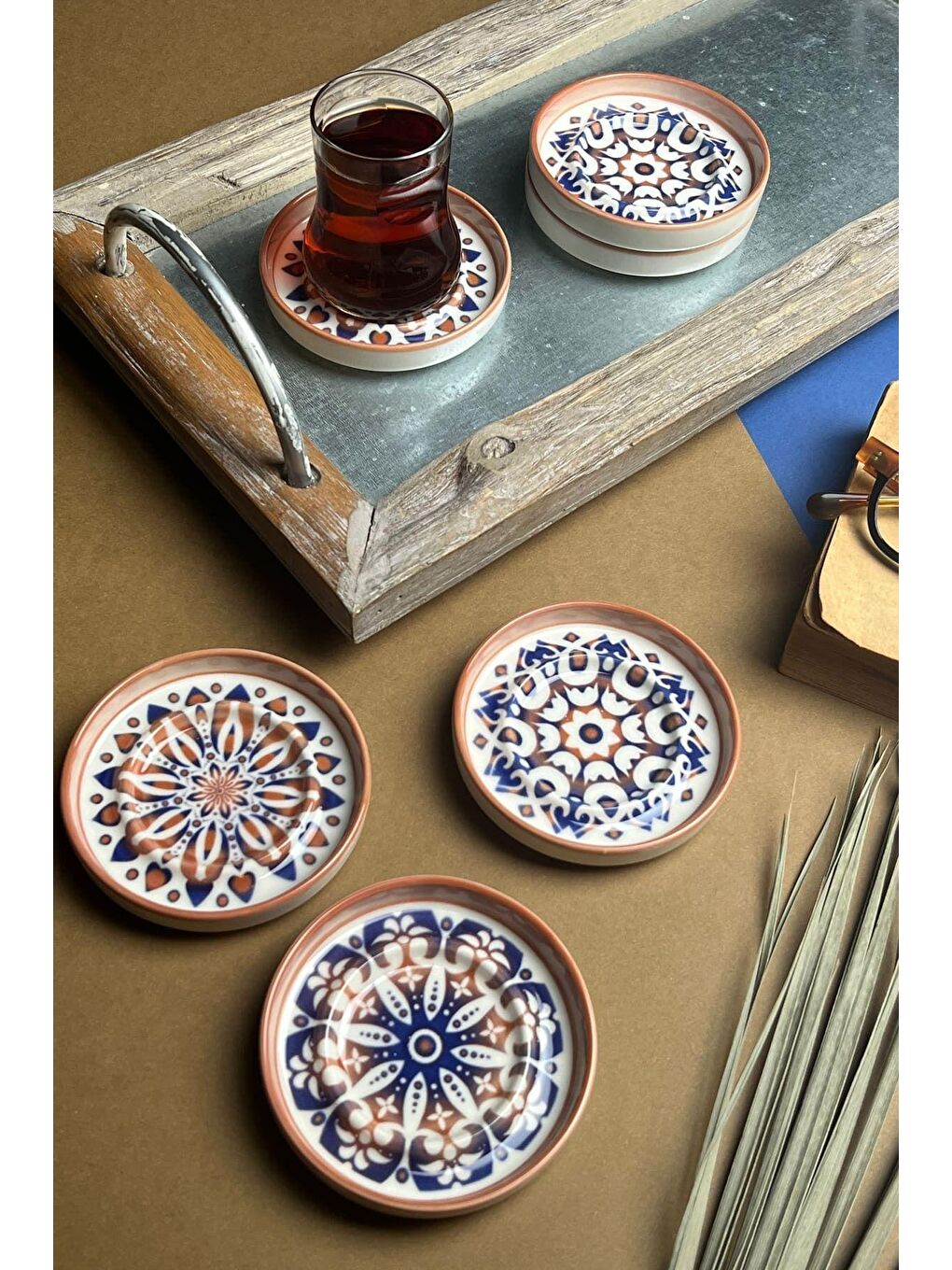 TABAK EVİ Beyaz-Renklibaskı Stoneware Mozaik Red Sefa 6 lı Çay Tabağı 10cm - 1