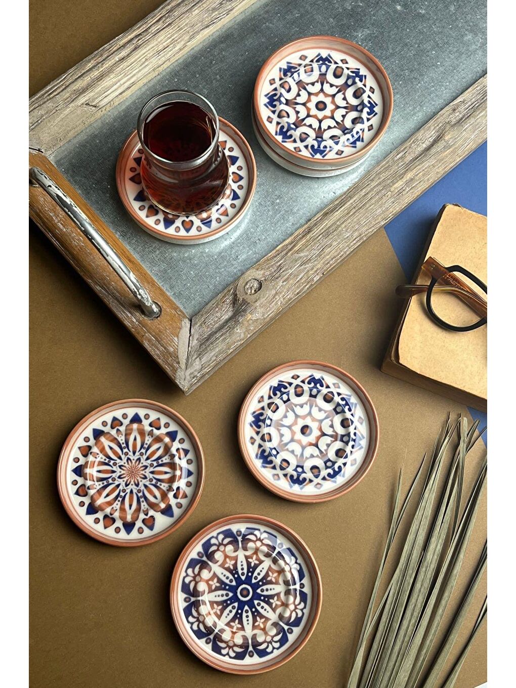 TABAK EVİ Beyaz-Renklibaskı Stoneware Mozaik Red Sefa 6 lı Çay Tabağı 10cm - 2