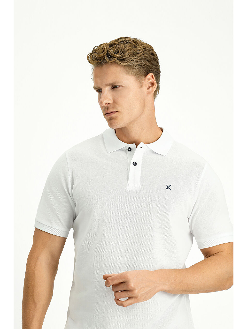 Beyaz Polo Yaka Slim Fit Dar Kesim Nakışlı Pamuk %100 Pamuk Tişört-2