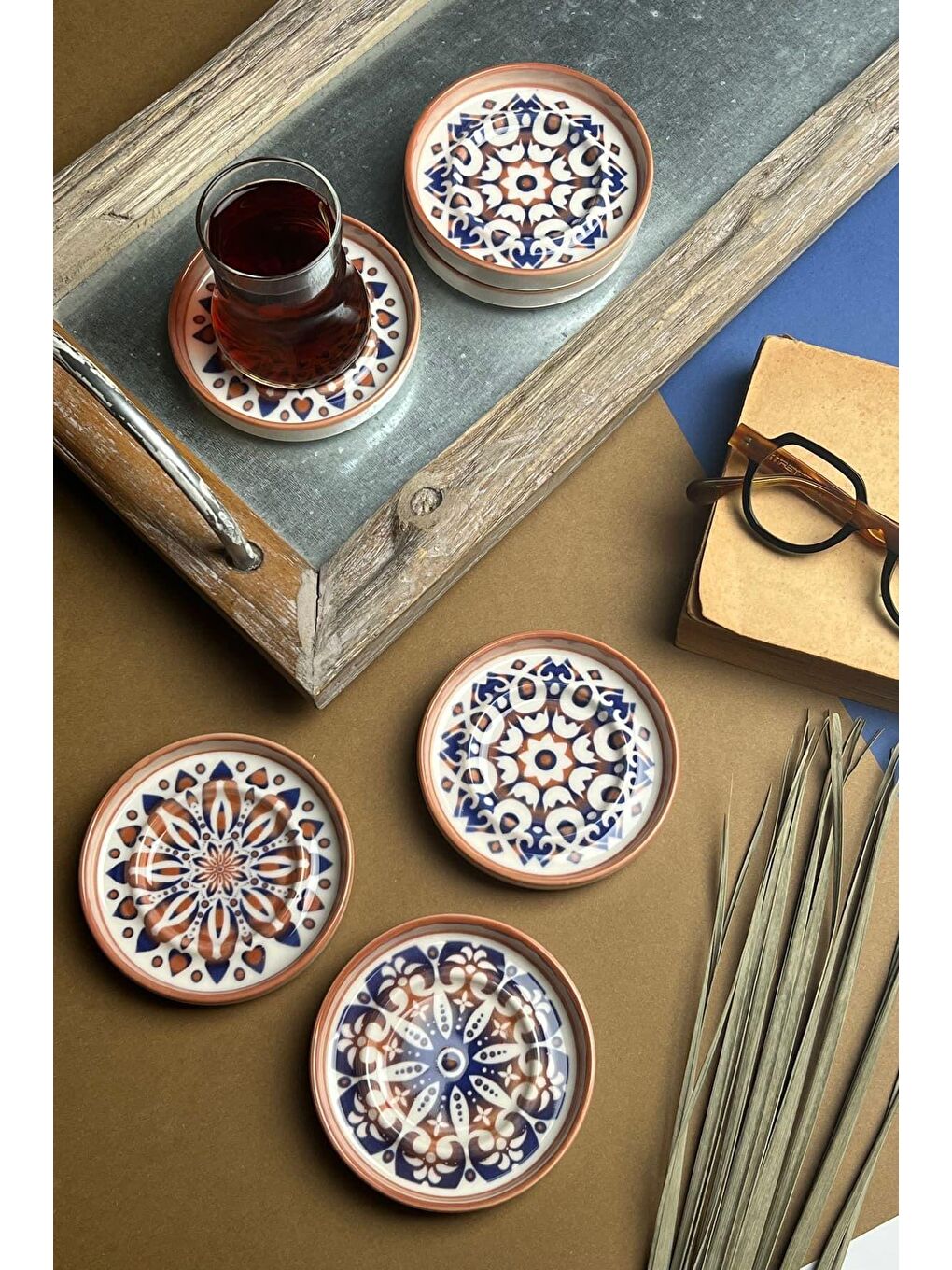 TABAK EVİ Beyaz-Renklibaskı Stoneware Mozaik Red Sefa 6 lı Çay Tabağı 10cm - 3