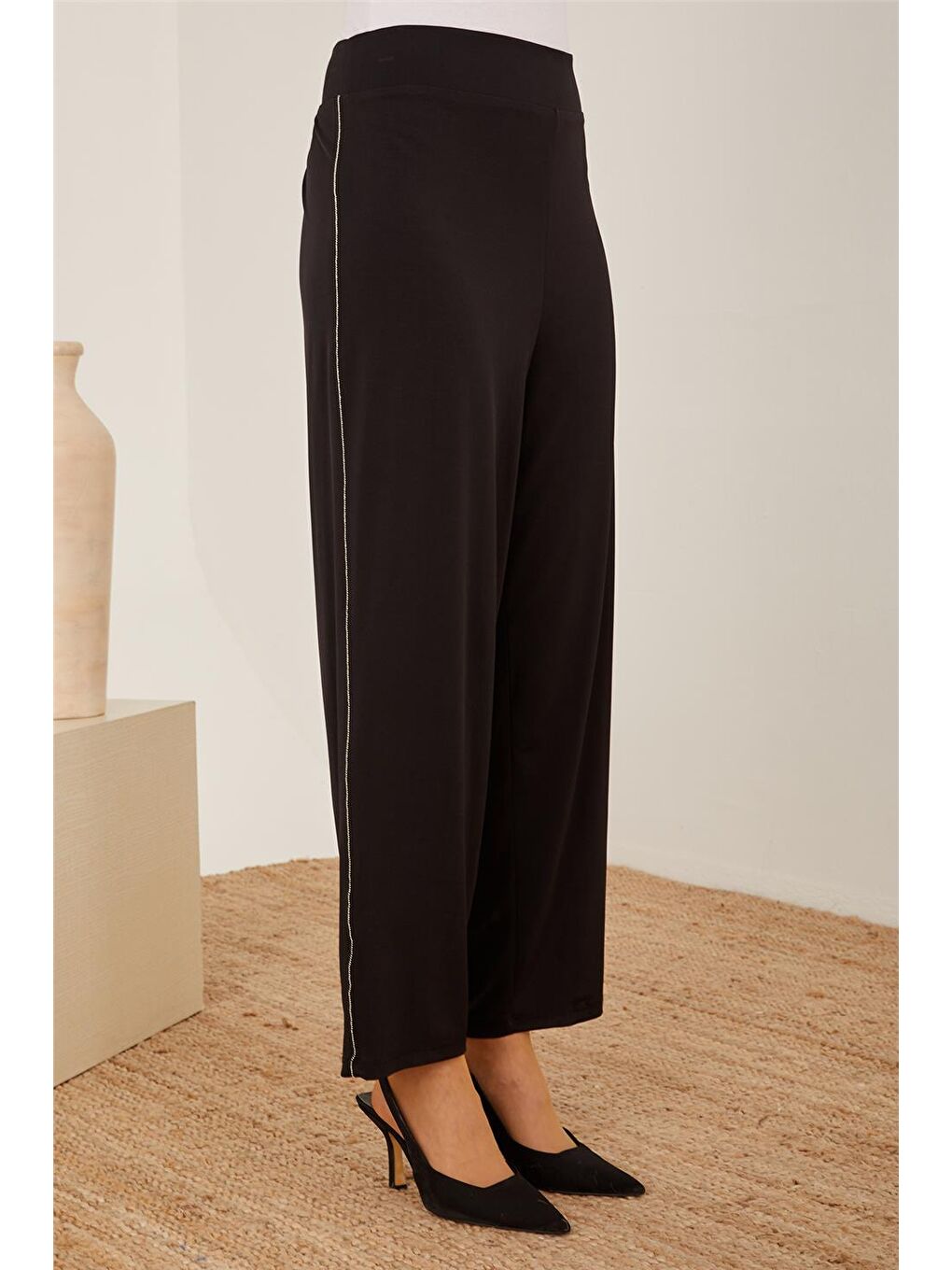 Siyah Zr Şeritli Örme Pantolon 23Y2406-3