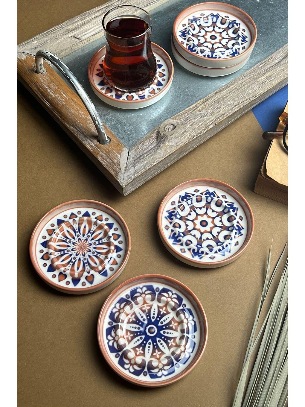 TABAK EVİ Beyaz-Renklibaskı Stoneware Mozaik Red Sefa 6 lı Çay Tabağı 10cm - 4