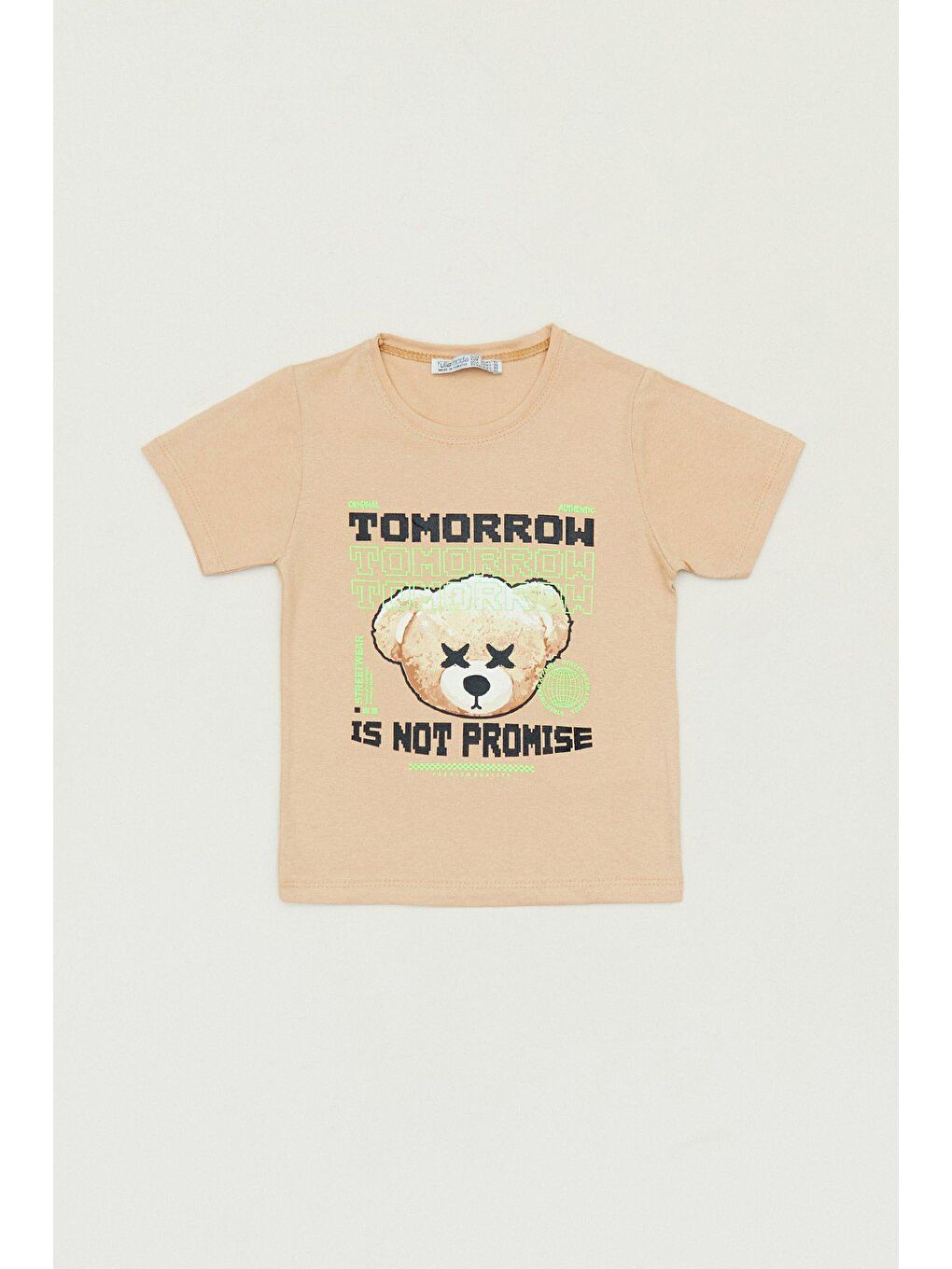 Bej Baskılı Bisiklet Yaka Erkek Çocuk Tişört