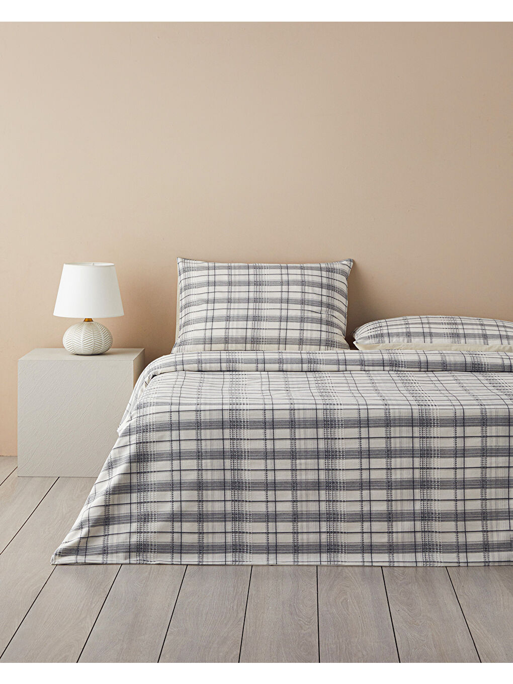 Waffle Check İpliği Boyalı Çift Kişilik Nevresim Takımı 200x220 cm Gri