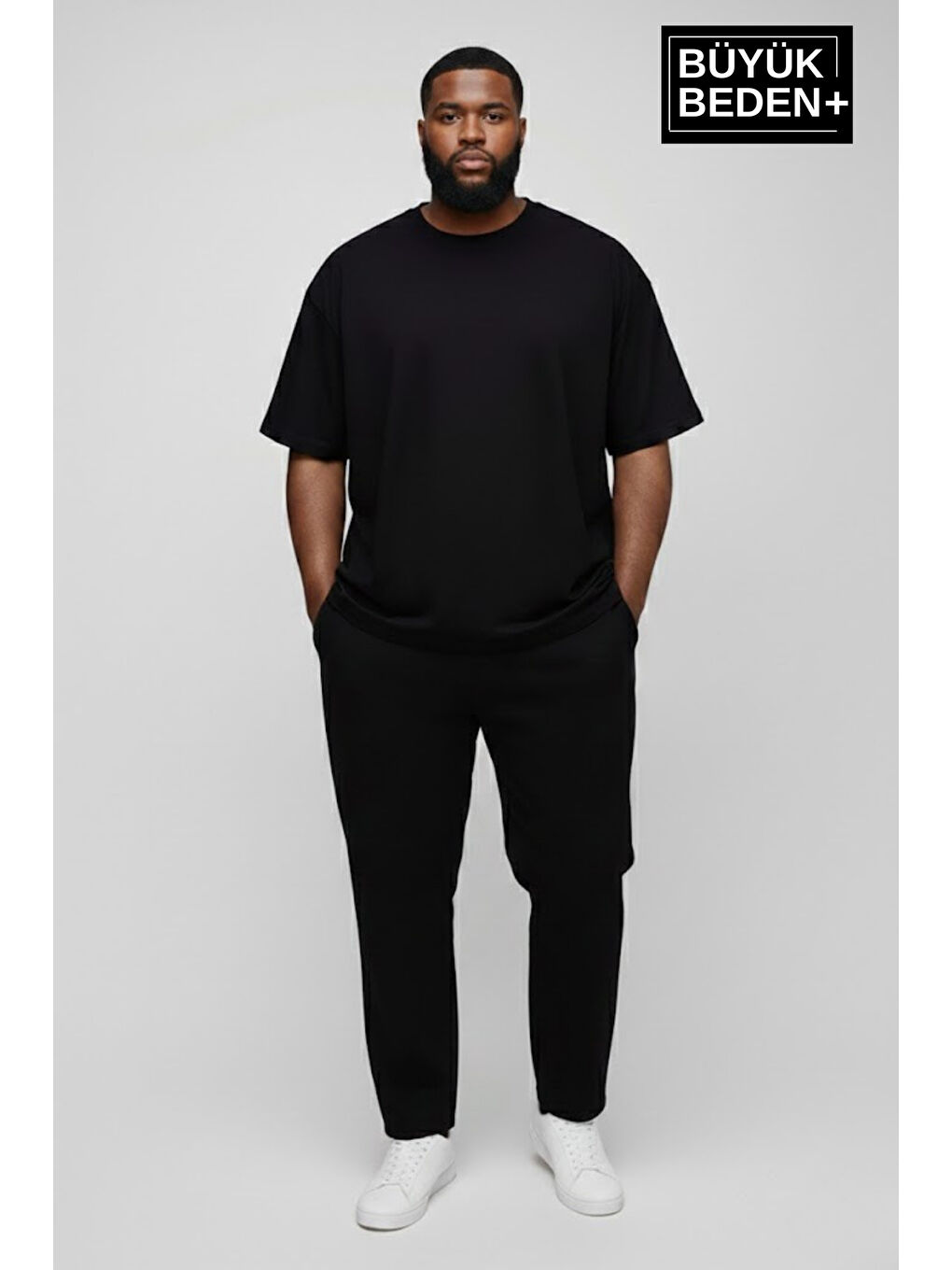Siyah Büyük Beden Erkek Basic Tişört – Pamuklu Düz T-Shirt 3XL-6XL SPR26BTS10