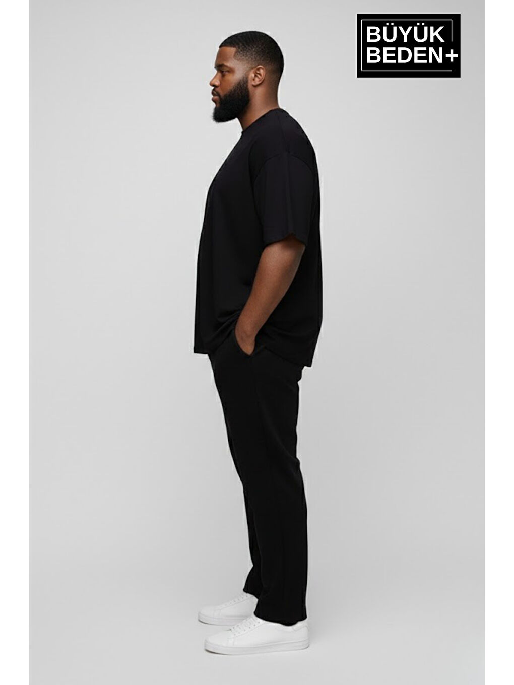 Siyah Büyük Beden Erkek Basic Tişört – Pamuklu Düz T-Shirt 3XL-6XL SPR26BTS10-1