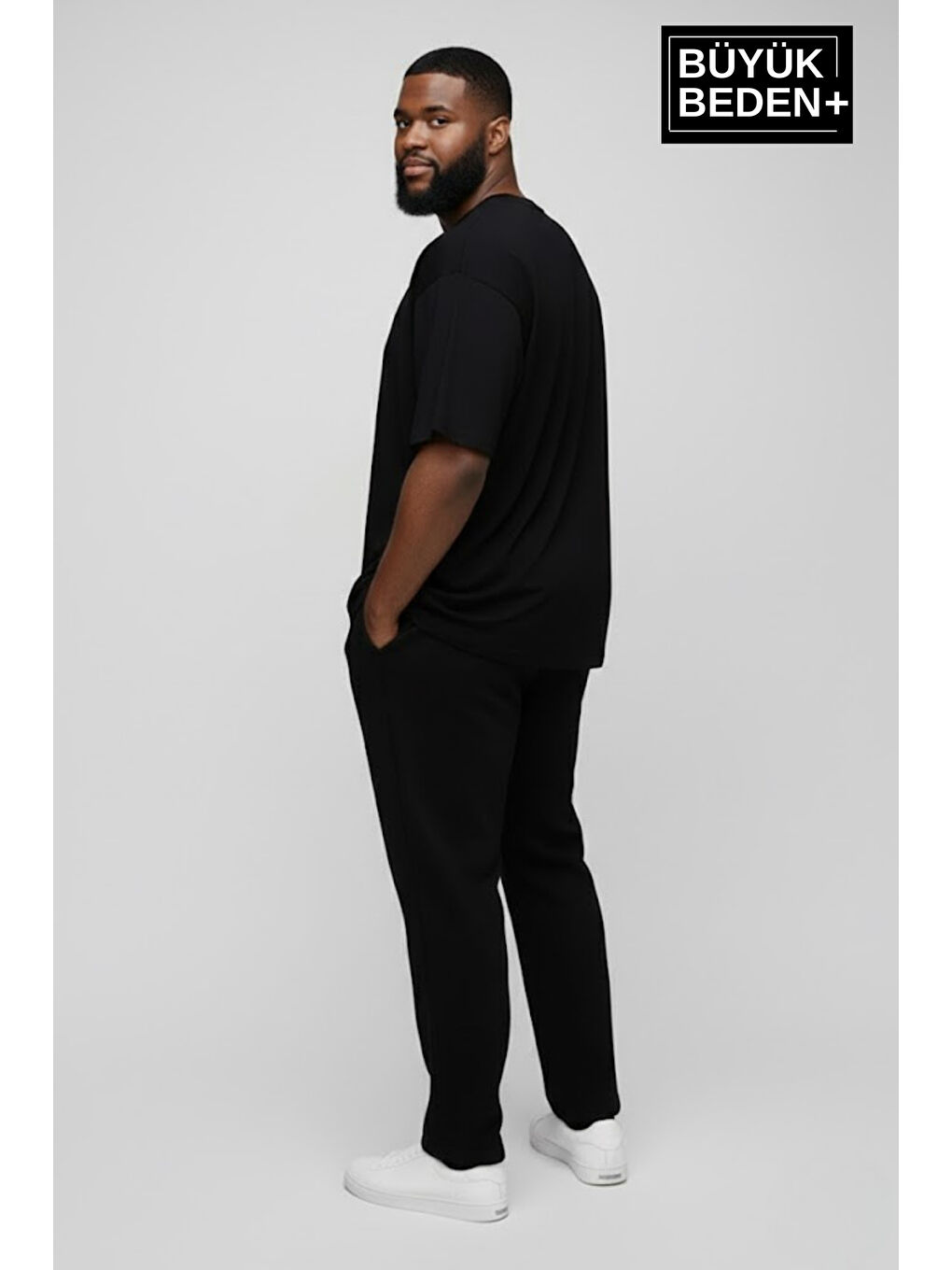 Siyah Büyük Beden Erkek Basic Tişört – Pamuklu Düz T-Shirt 3XL-6XL SPR26BTS10-2