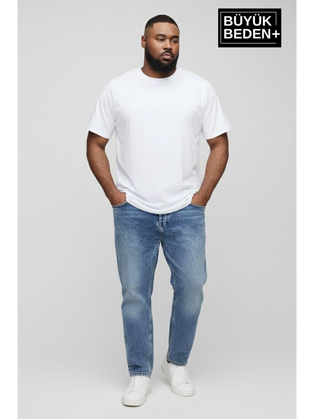 Beyaz Büyük Beden Erkek Basic Tişört – Pamuklu Düz T-Shirt 3XL-6XL SPR26BTS10