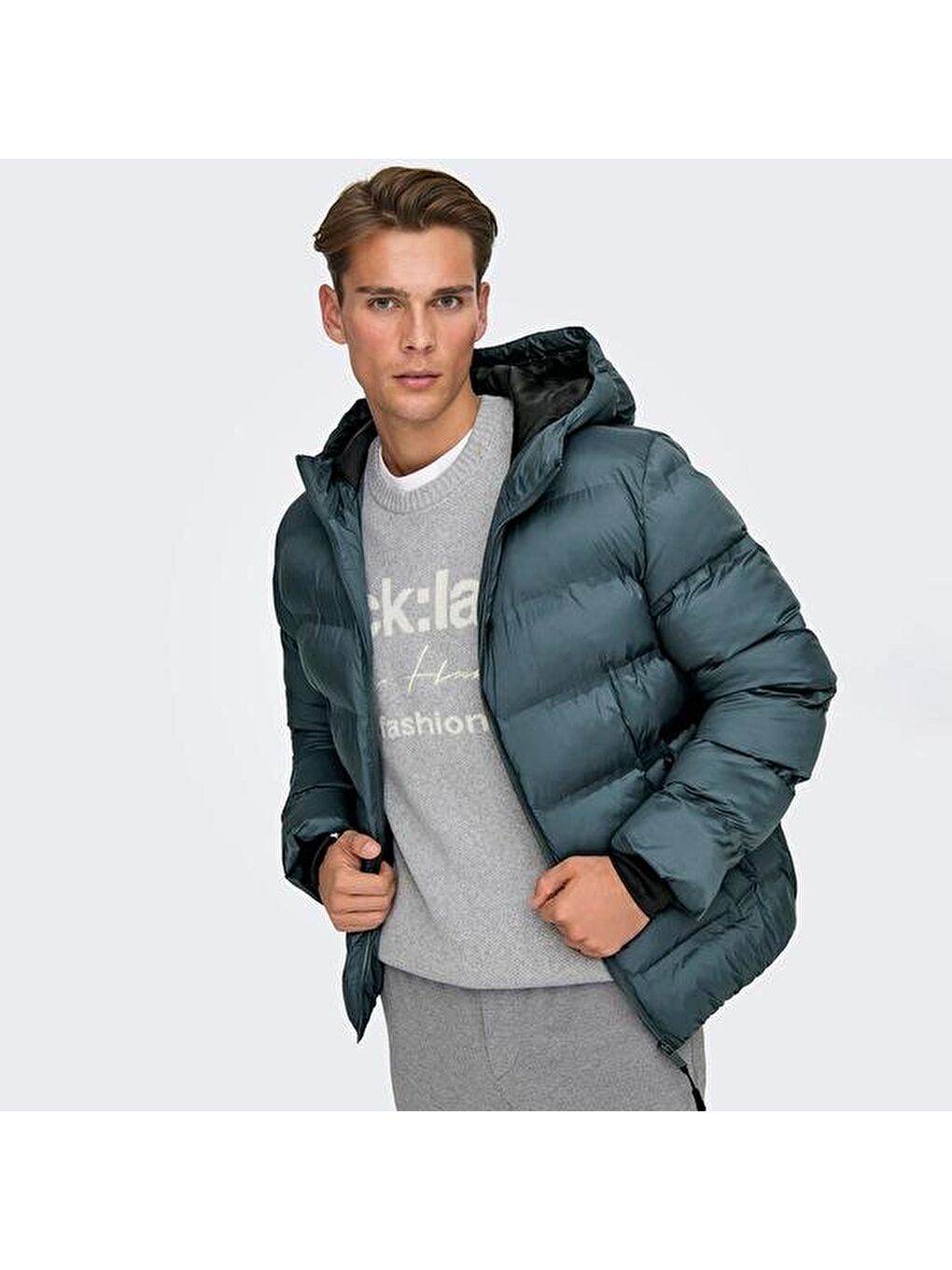 Union Seamless Life Puffer Erkek Yeşil Kapüşonlu Mont-3