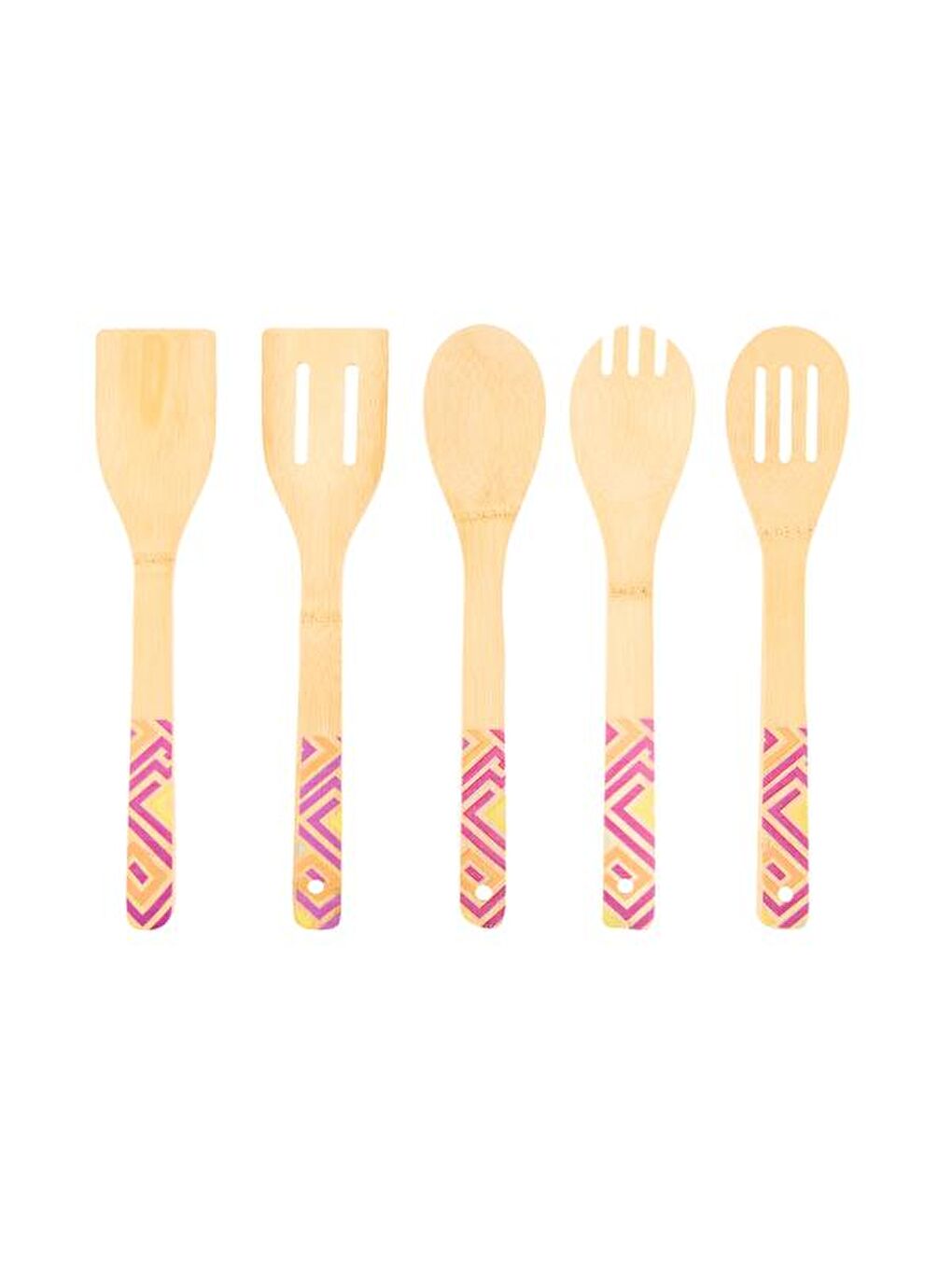 Karışık 5 Parça Bambu Desenli Servis Seti - Renkli