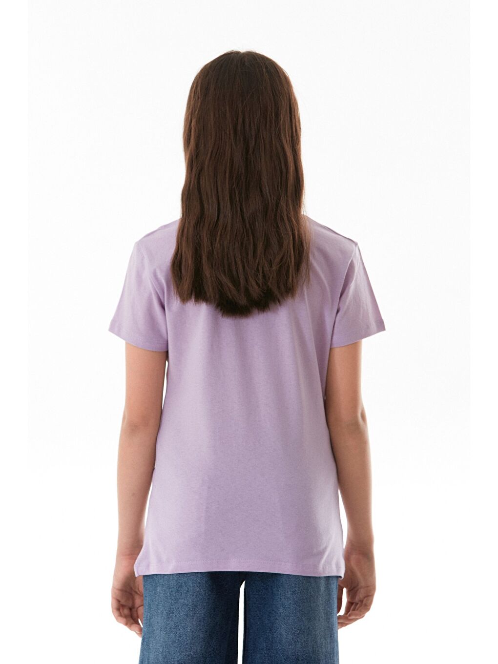 Lila %100 Pamuk Be Happy Baskılı Kız Çocuk Tişört-3