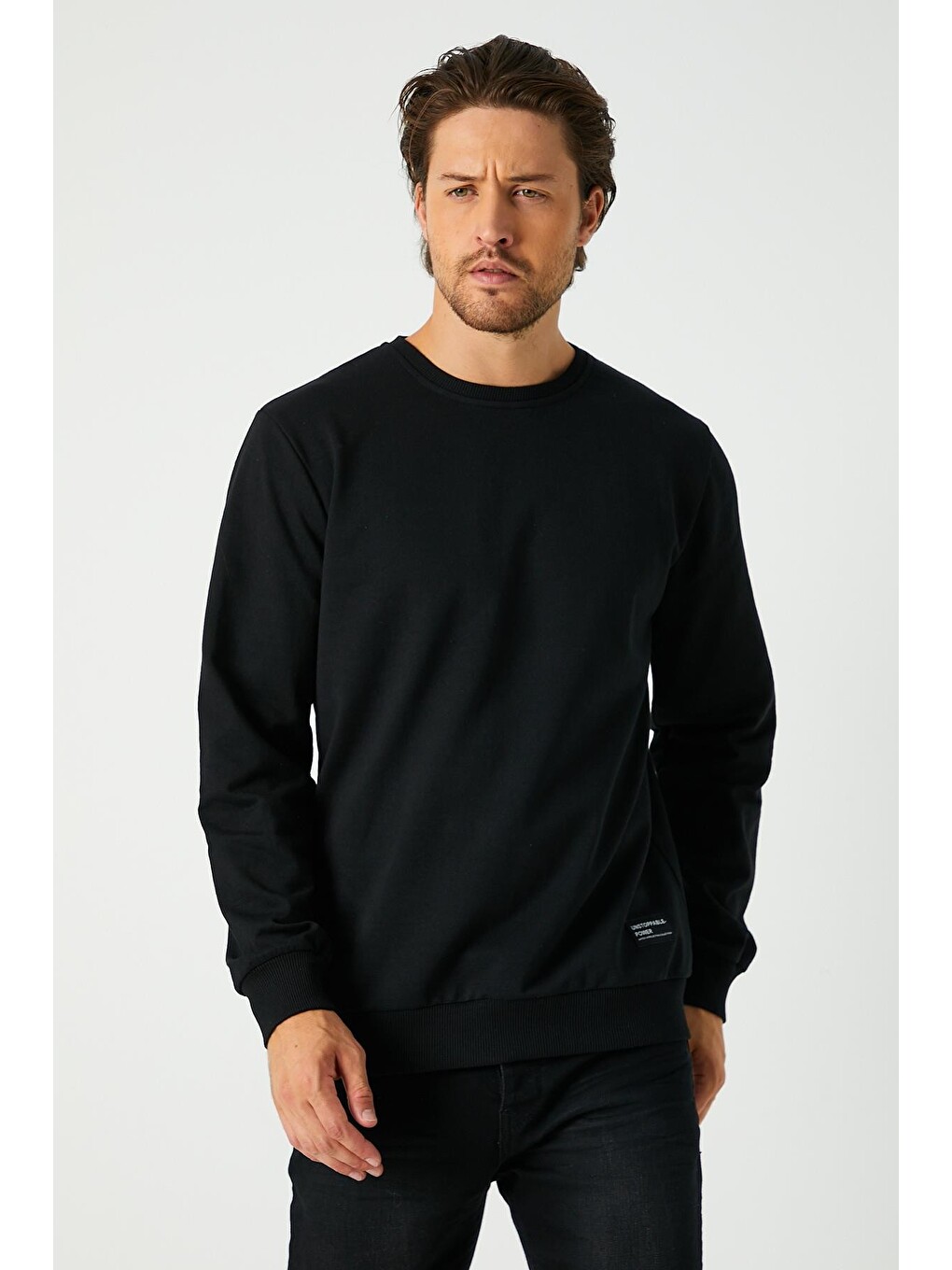 Siyah Relaxed Fit Bisiklet Yaka Sweatshirt Düz Paça Erkek Eşofman Takımı-2