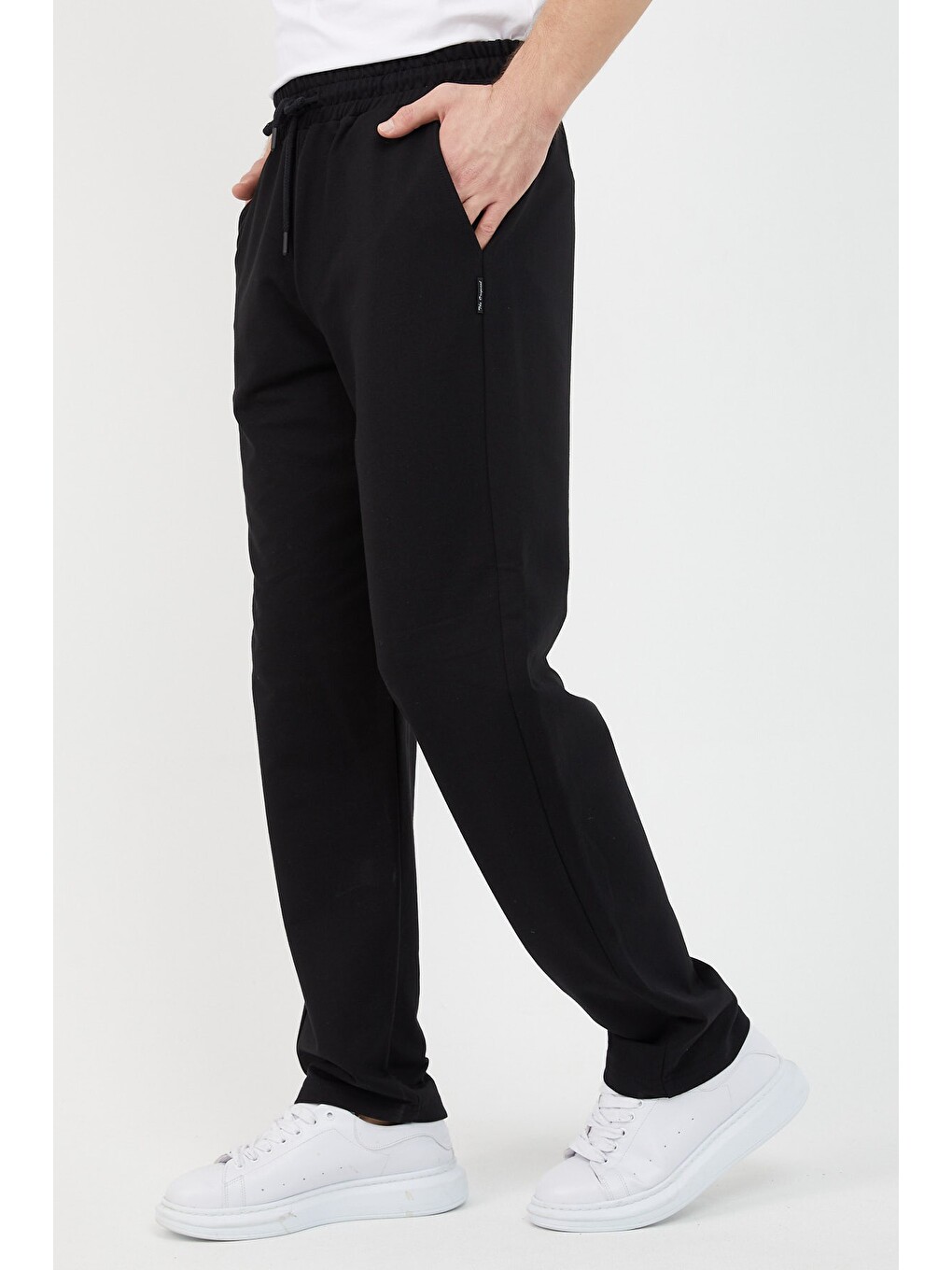 Siyah Relaxed Fit Bisiklet Yaka Sweatshirt Düz Paça Erkek Eşofman Takımı-3