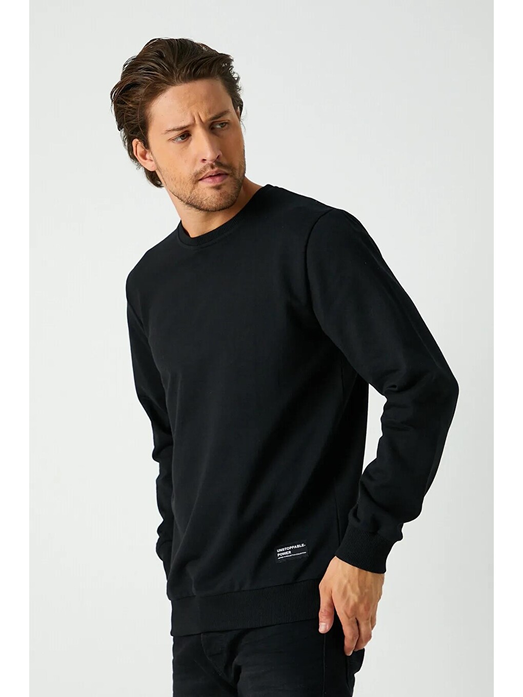 Siyah Relaxed Fit Bisiklet Yaka Sweatshirt Düz Paça Erkek Eşofman Takımı-4