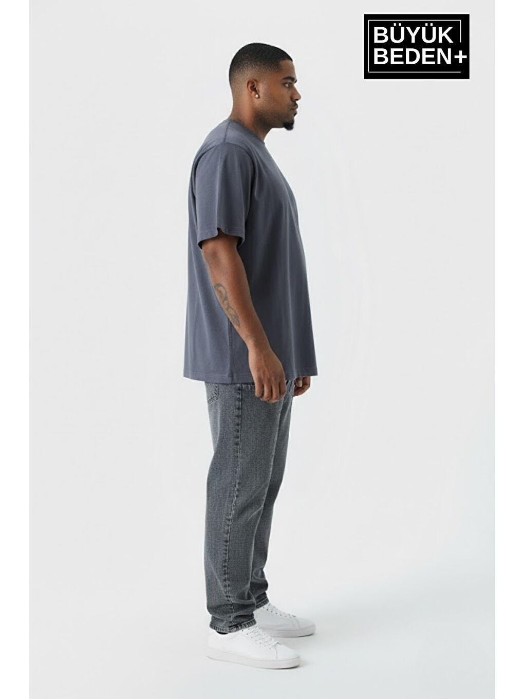 Gri Büyük Beden Erkek Basic Tişört – Pamuklu Düz T-Shirt 3XL-6XL SPR26BTS10-2