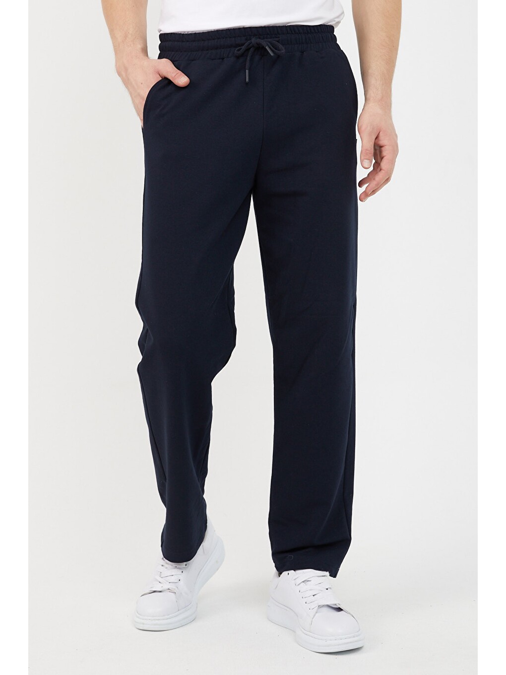 Lacivert Relaxed Fit Bisiklet Yaka Sweatshirt Düz Paça Erkek Eşofman Takımı-1