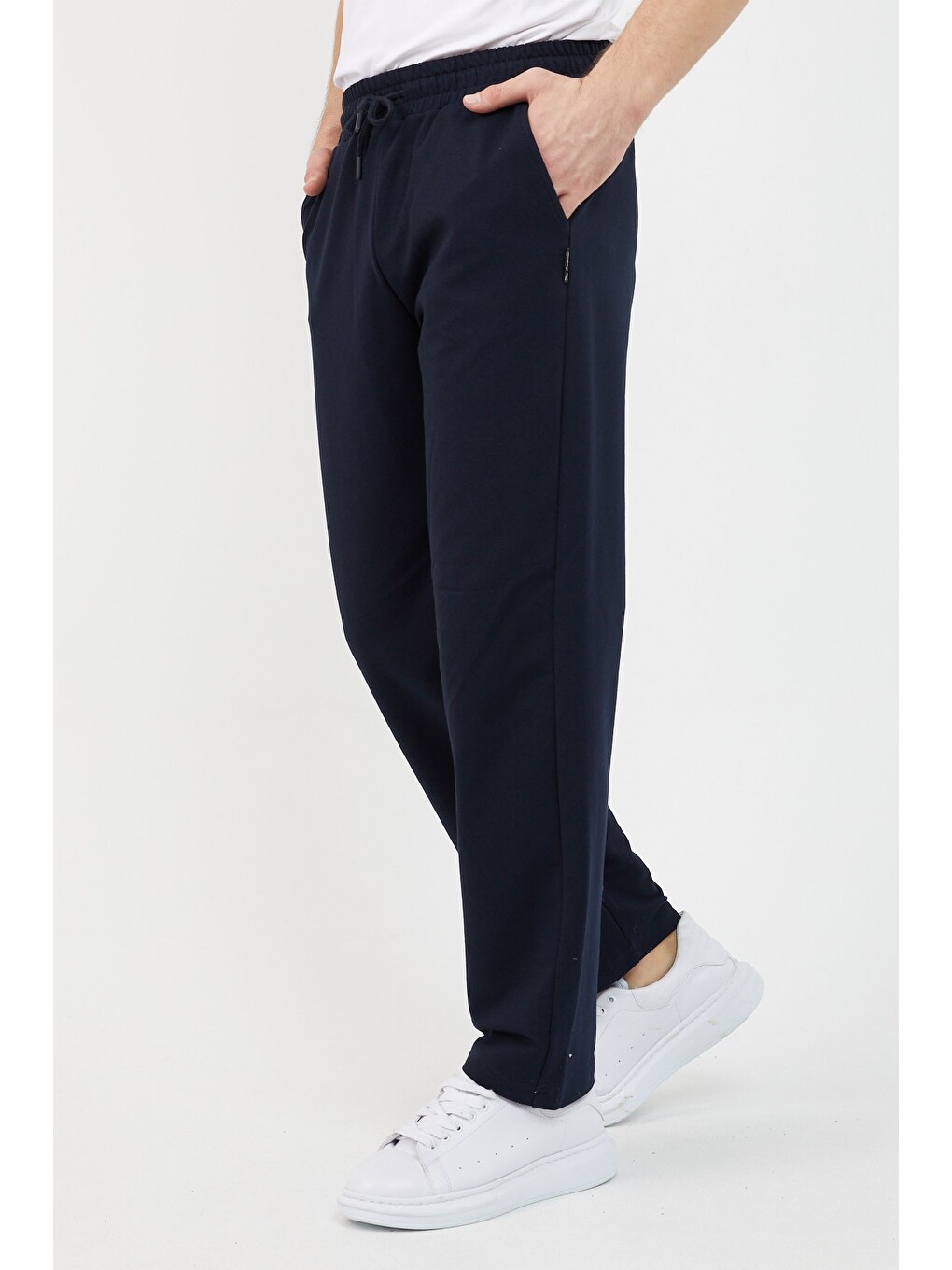 Lacivert Relaxed Fit Bisiklet Yaka Sweatshirt Düz Paça Erkek Eşofman Takımı-3