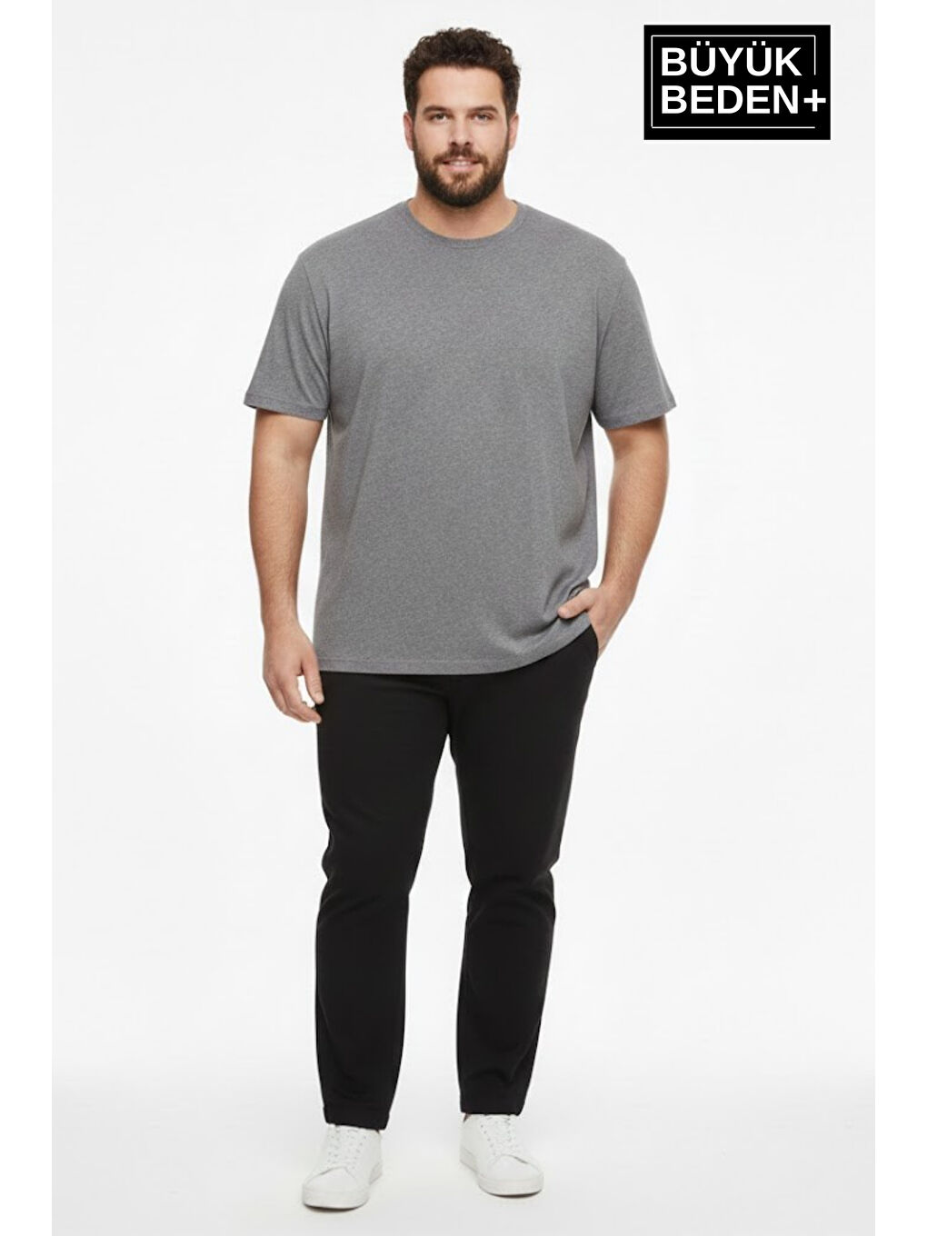 Gri Büyük Beden Erkek Basic Tişört – Pamuklu Düz T-Shirt 3XL-6XL SPR26BTS10