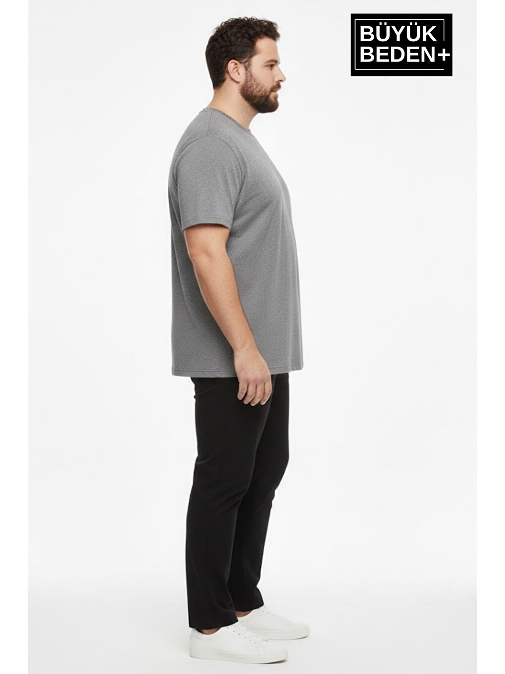 Gri Büyük Beden Erkek Basic Tişört – Pamuklu Düz T-Shirt 3XL-6XL SPR26BTS10-1