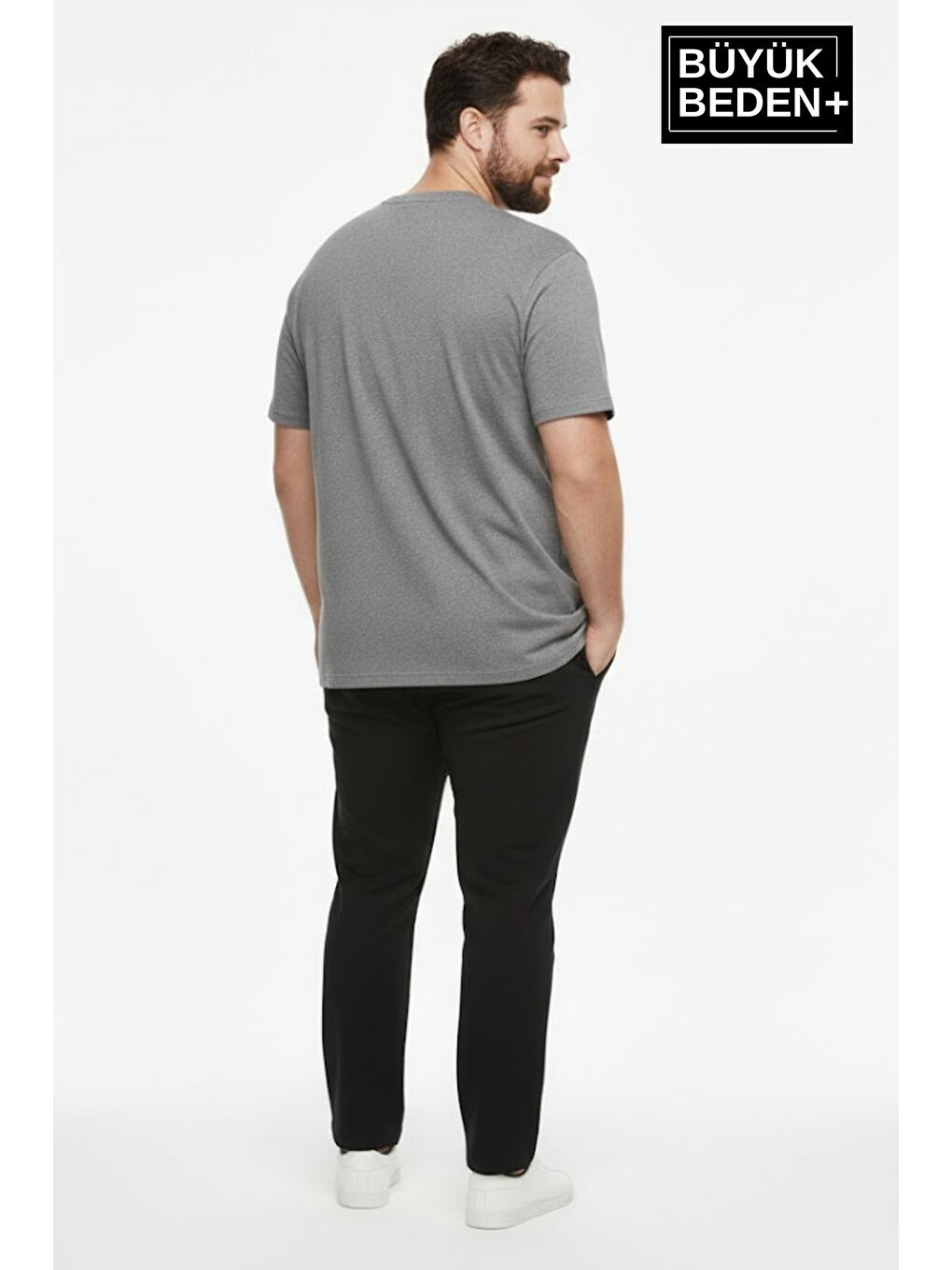 Gri Büyük Beden Erkek Basic Tişört – Pamuklu Düz T-Shirt 3XL-6XL SPR26BTS10-2