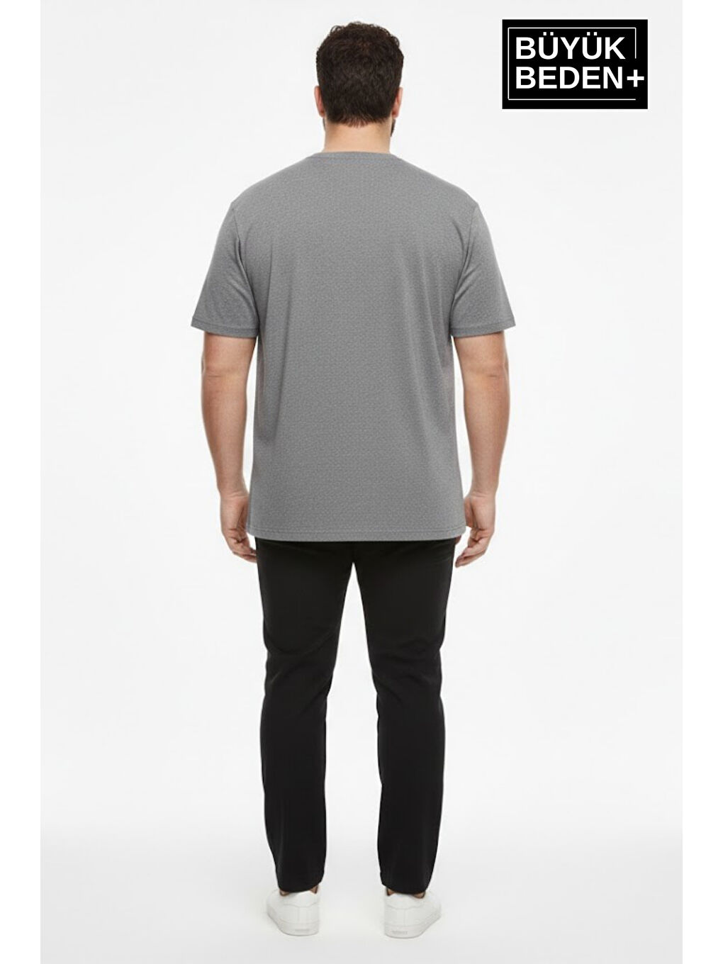 Gri Büyük Beden Erkek Basic Tişört – Pamuklu Düz T-Shirt 3XL-6XL SPR26BTS10-3