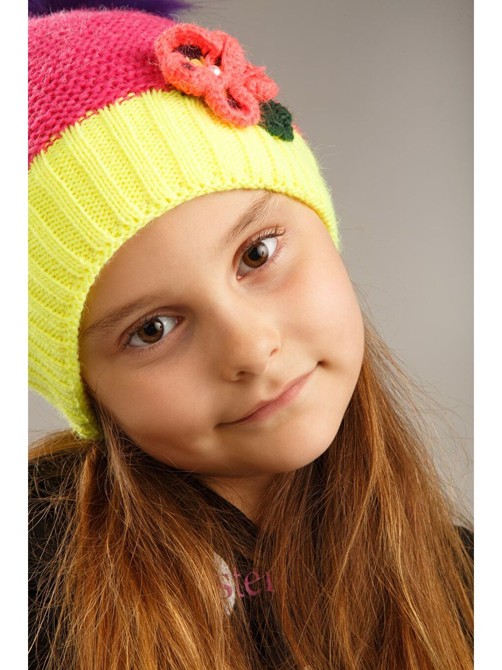 Sarı Kürk Detaylı İçi Polar Kız Çocuk Bere-4