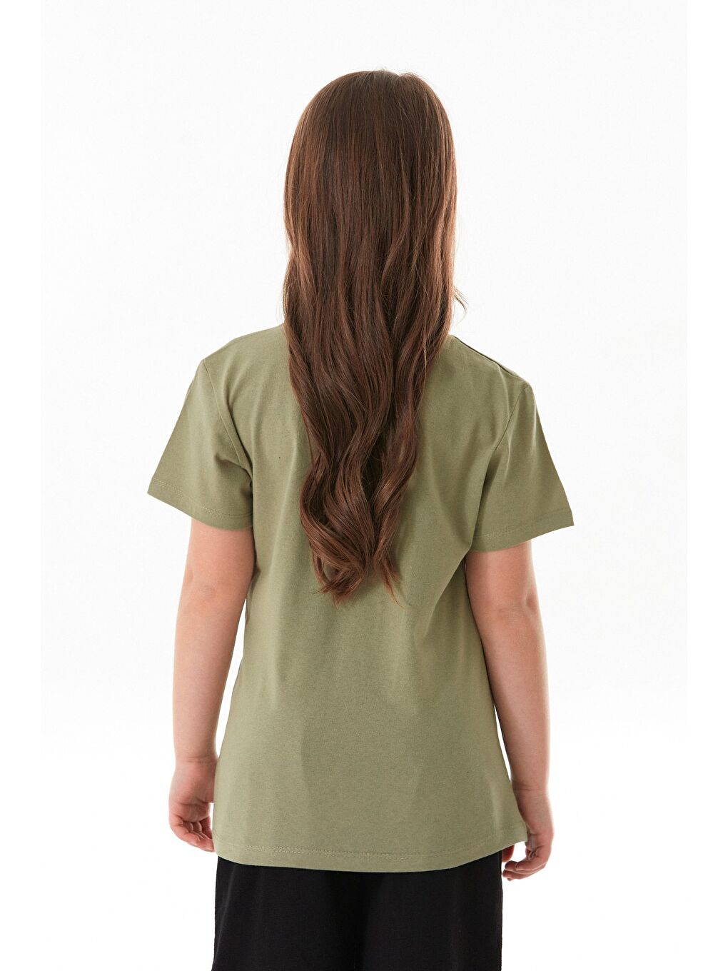 Haki %100 Pamuk Simli Love Yazı Baskılı Kız Çocuk Tişört-3