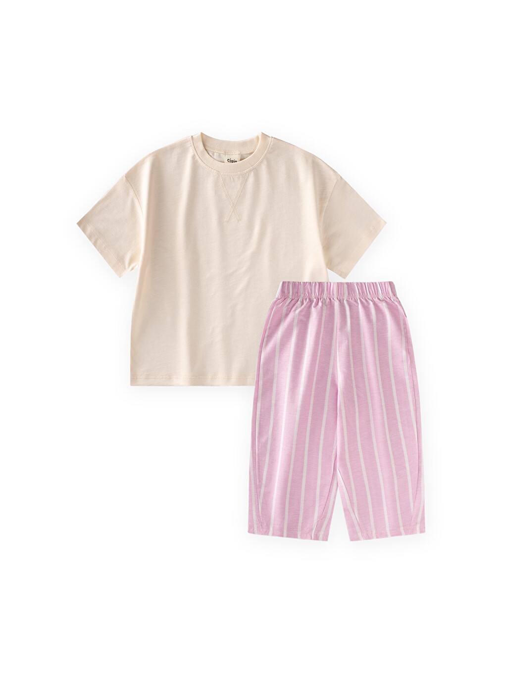 Oversize T-Shirt Takım 2-10 Yaş Ekru-1