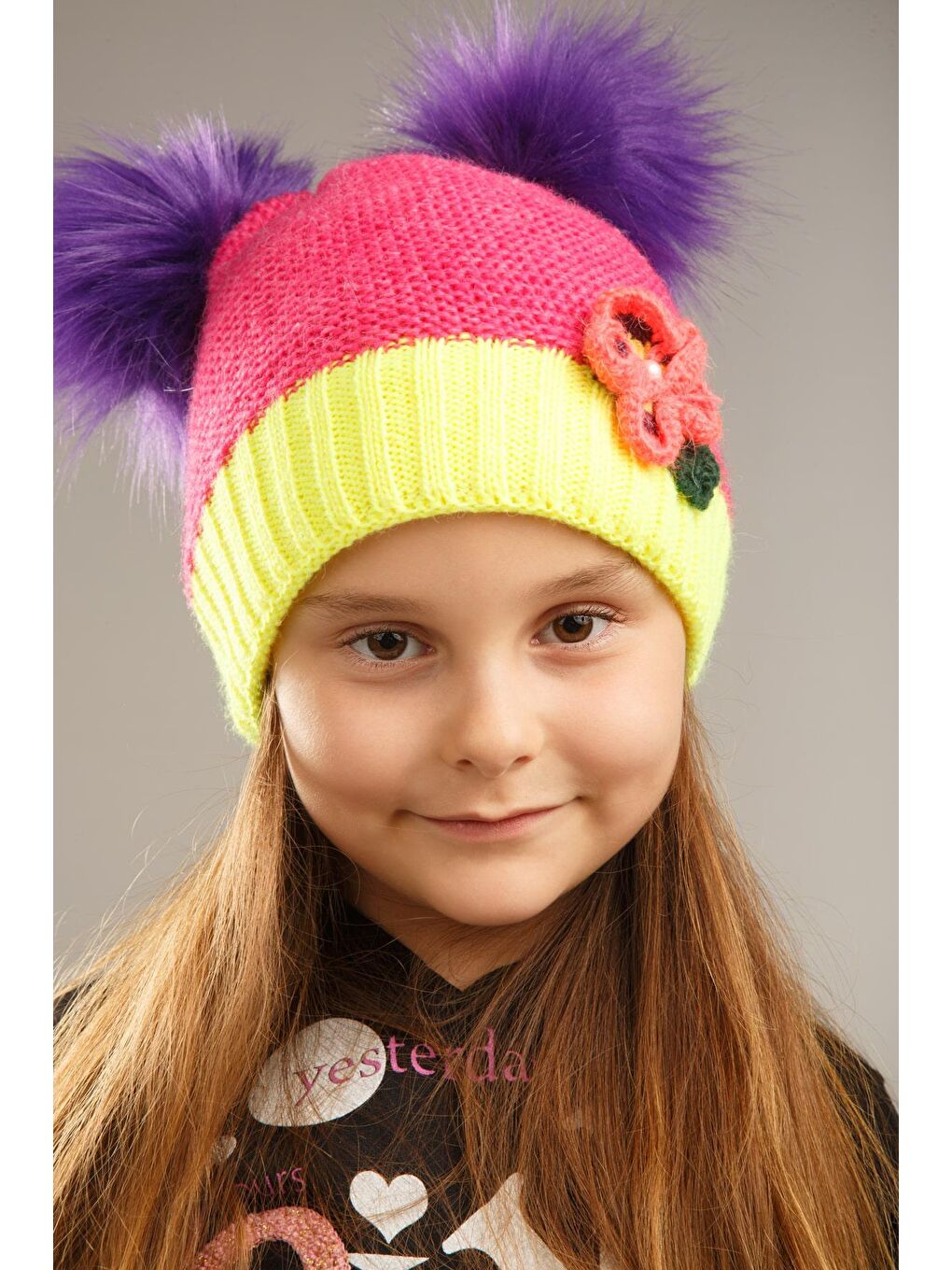 Sarı Kürk Detaylı İçi Polar Kız Çocuk Bere-5